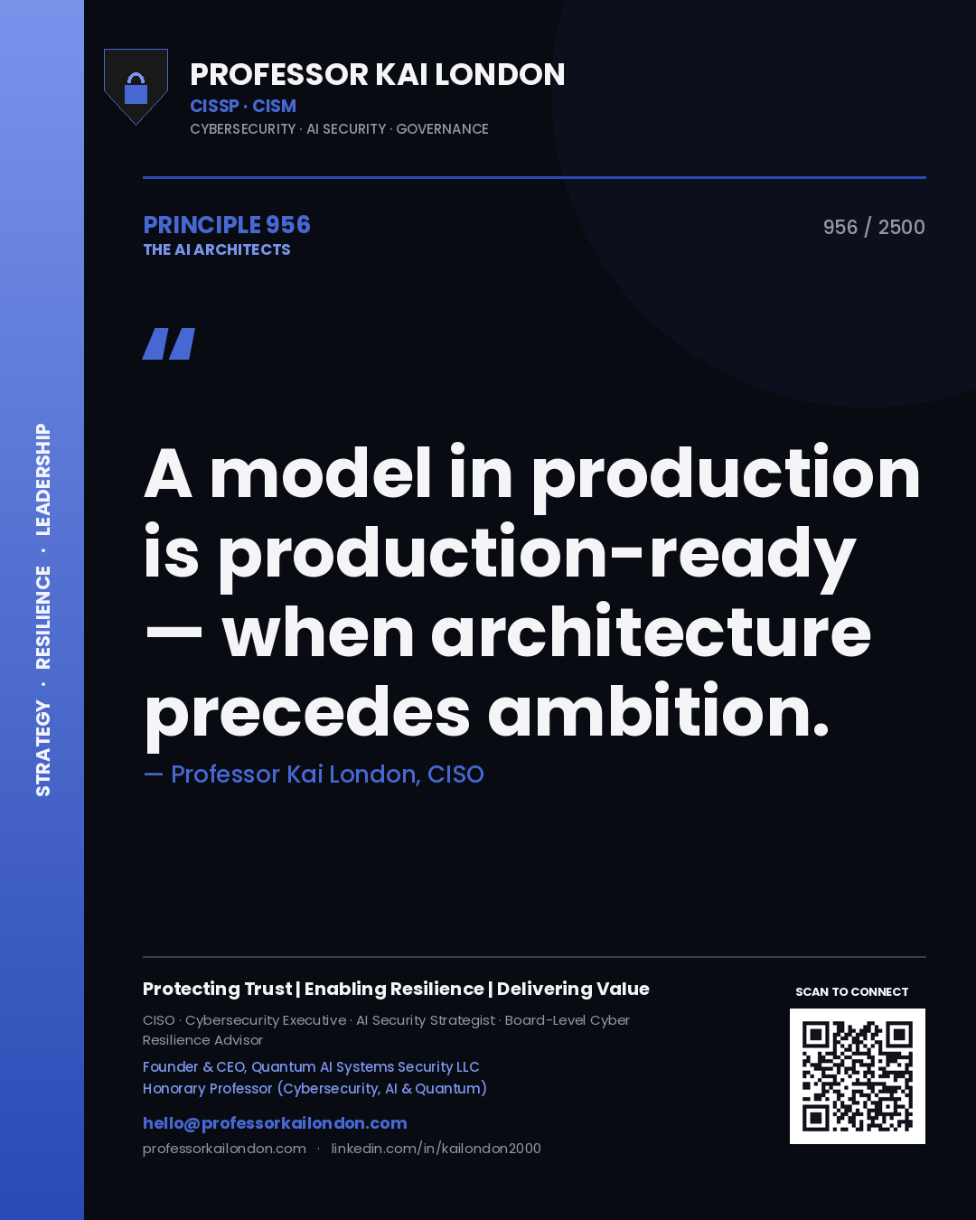 Professor Kai London principle 956: A model in production is production-ready — when architecture precedes ambition.