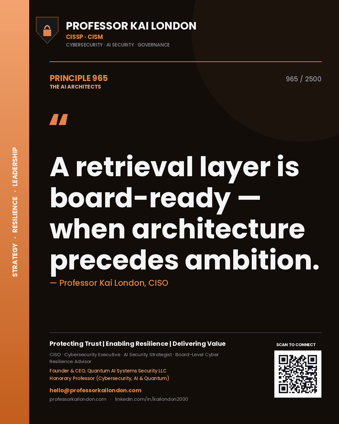 Professor Kai London principle 965: A retrieval layer is board-ready — when architecture precedes ambition.