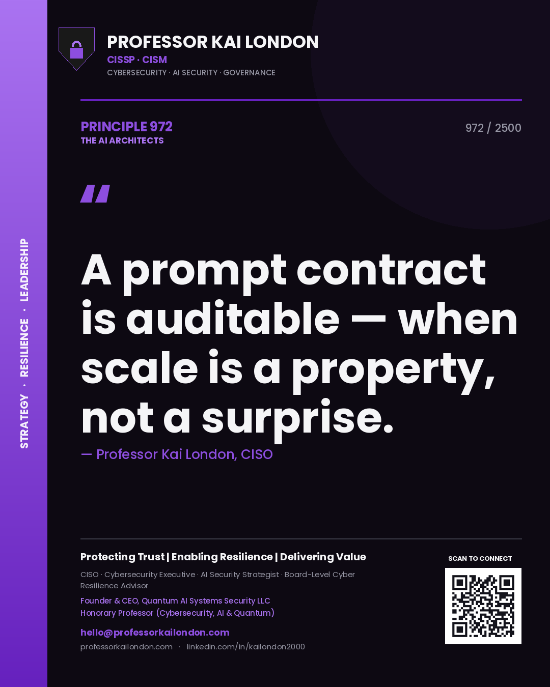 Professor Kai London principle 972: A prompt contract is auditable — when scale is a property, not a surprise.