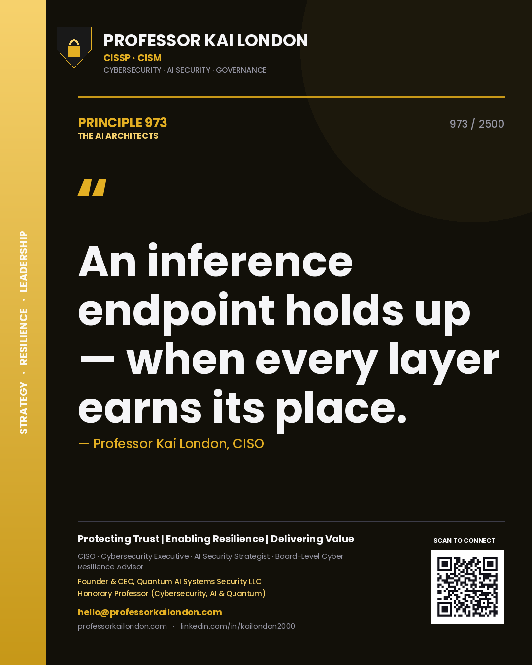Professor Kai London principle 973: An inference endpoint holds up — when every layer earns its place.