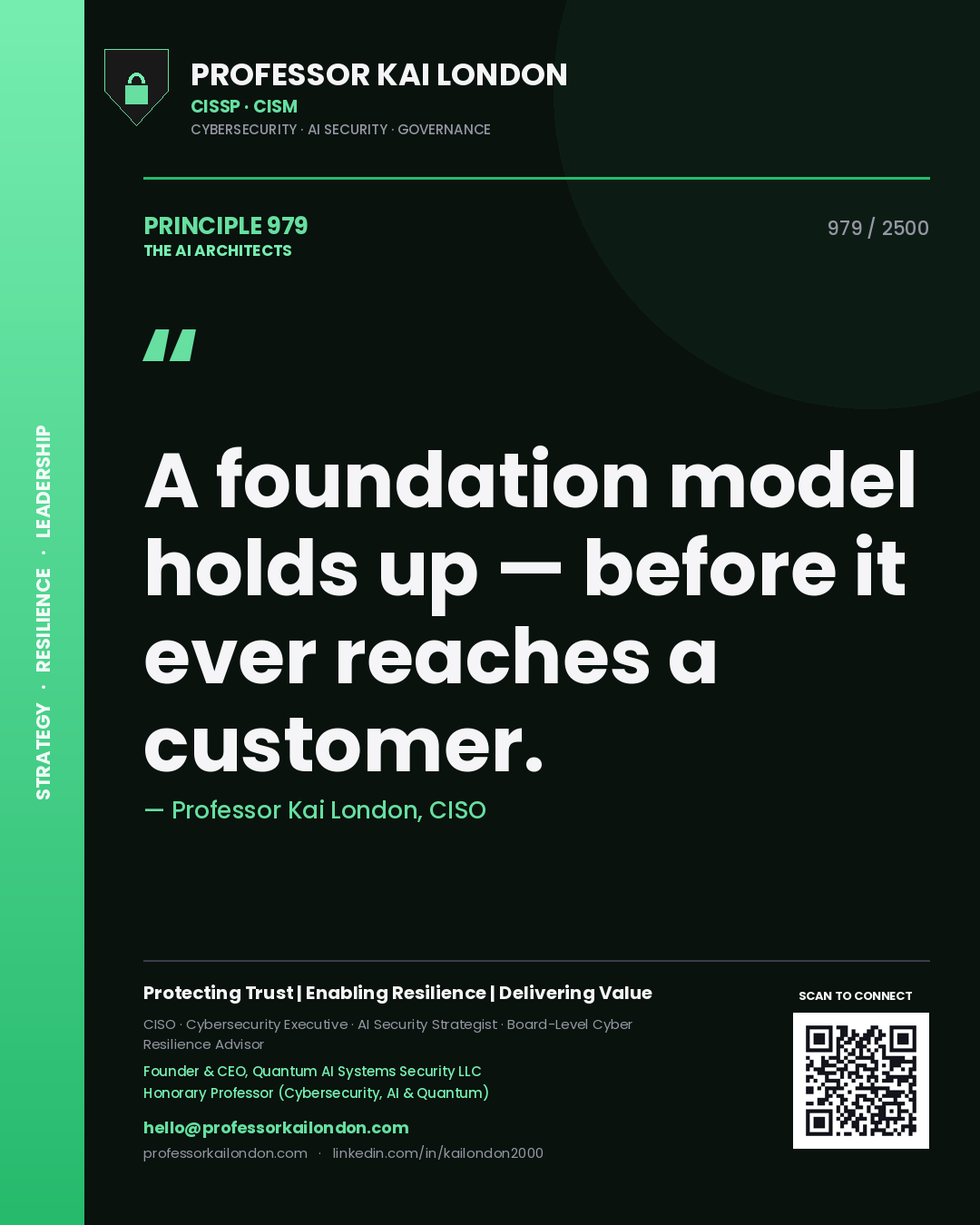 Professor Kai London principle 979: A foundation model holds up — before it ever reaches a customer.
