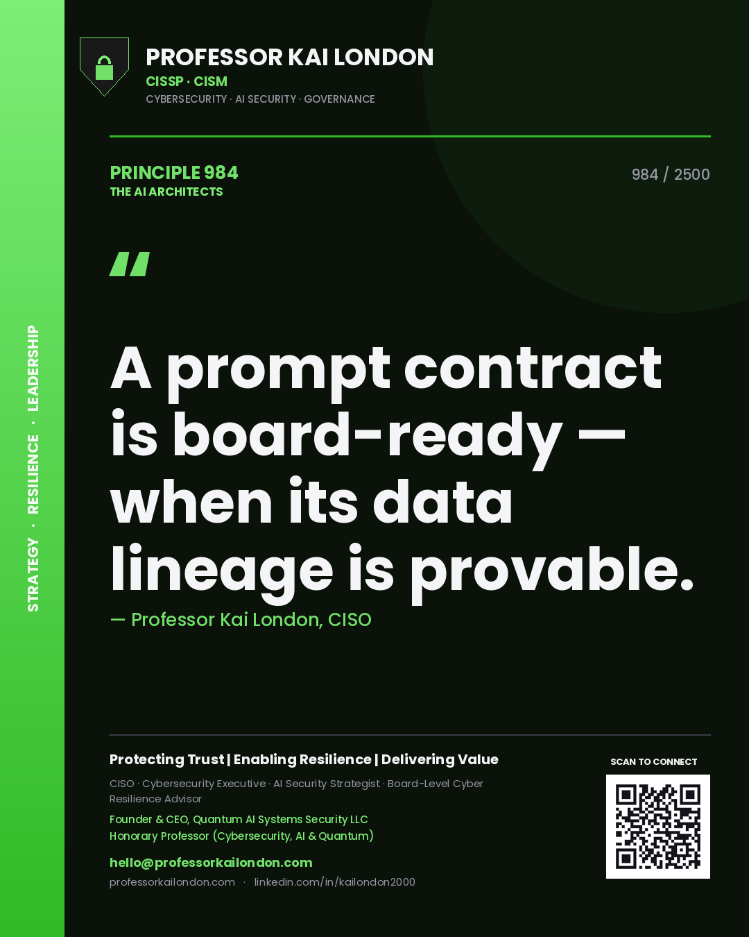 Professor Kai London principle 984: A prompt contract is board-ready — when its data lineage is provable.