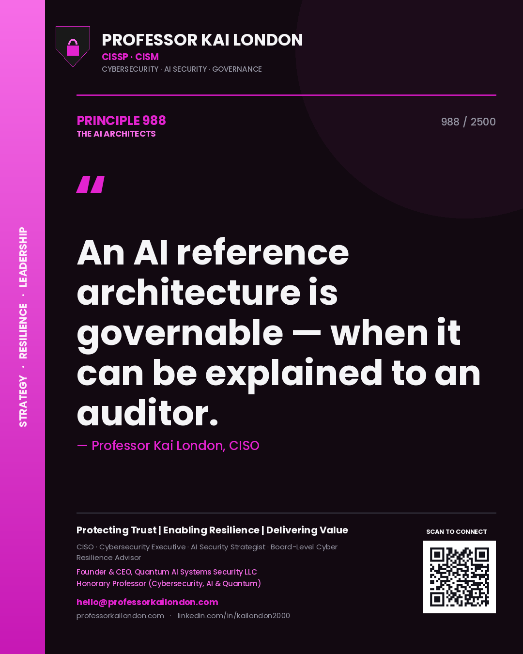 Professor Kai London principle 988: An AI reference architecture is governable — when it can be explained to an auditor.