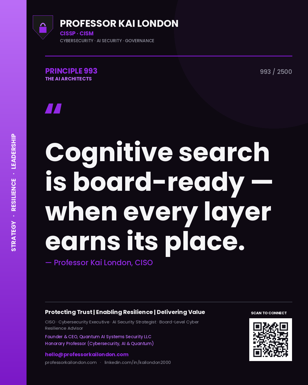 Professor Kai London principle 993: Cognitive search is board-ready — when every layer earns its place.