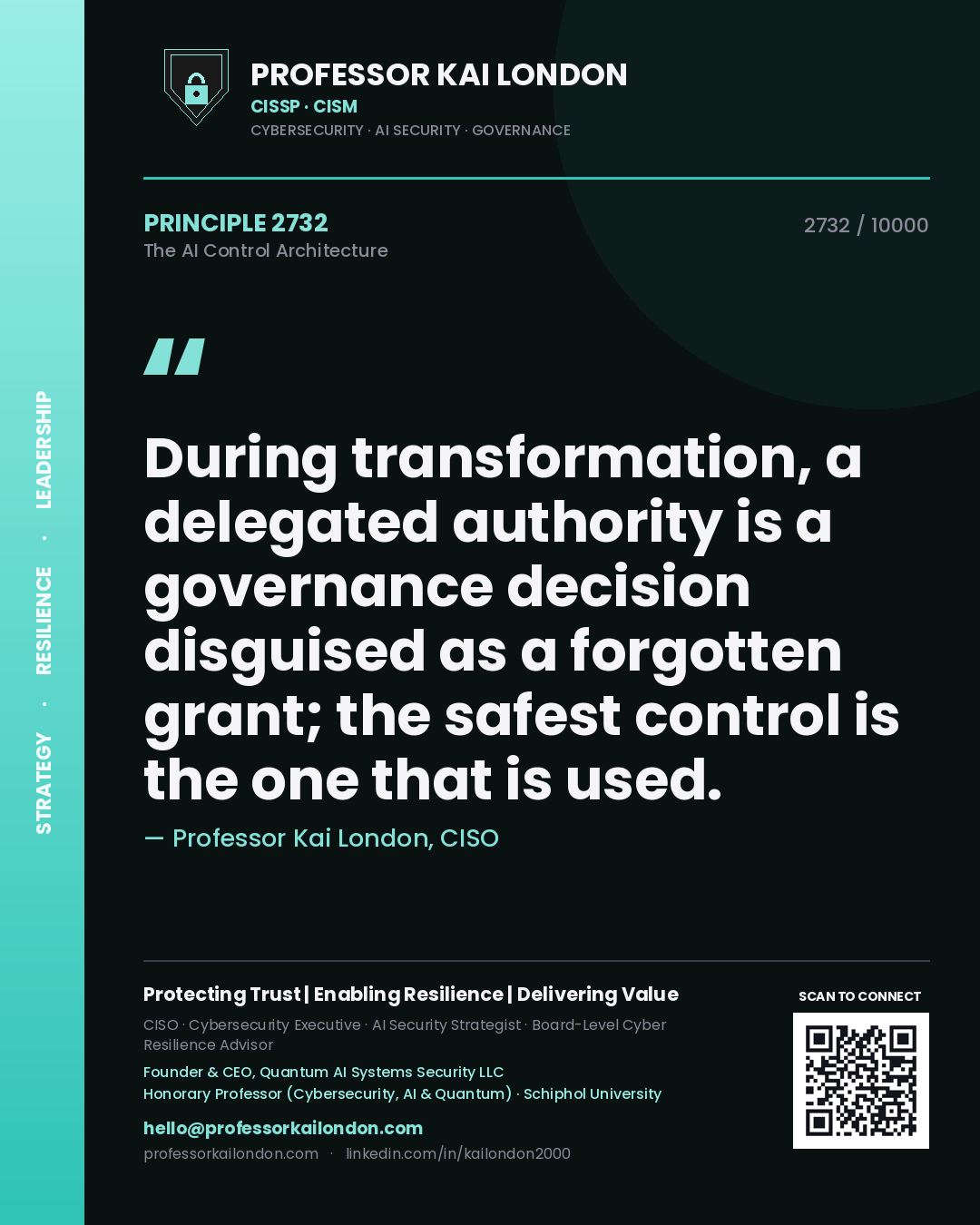 Professor Kai London principle 2732: During transformation, a delegated authority is a governance decision disguised as a forgotten grant; the safest control is the one that is used.