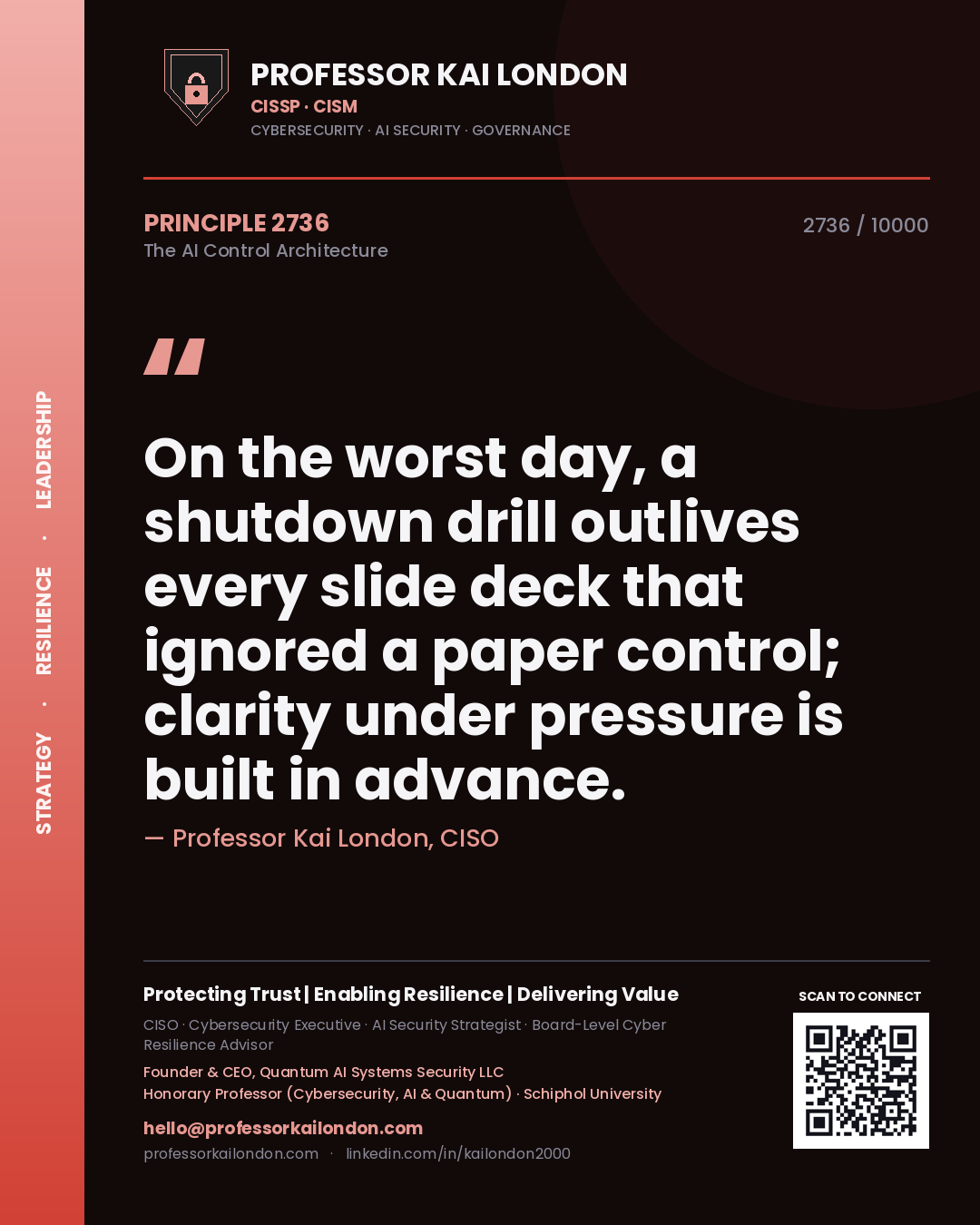 Professor Kai London principle 2736: On the worst day, a shutdown drill outlives every slide deck that ignored a paper control; clarity under pressure is built in advance.
