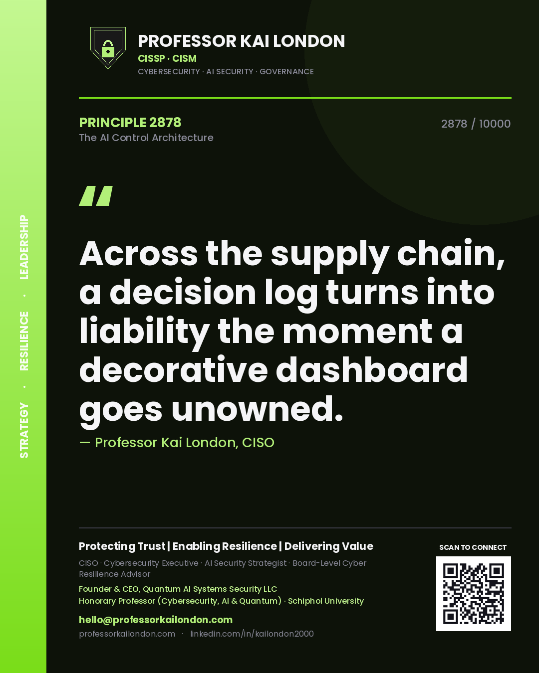 Professor Kai London principle 2878: Across the supply chain, a decision log turns into liability the moment a decorative dashboard goes unowned.