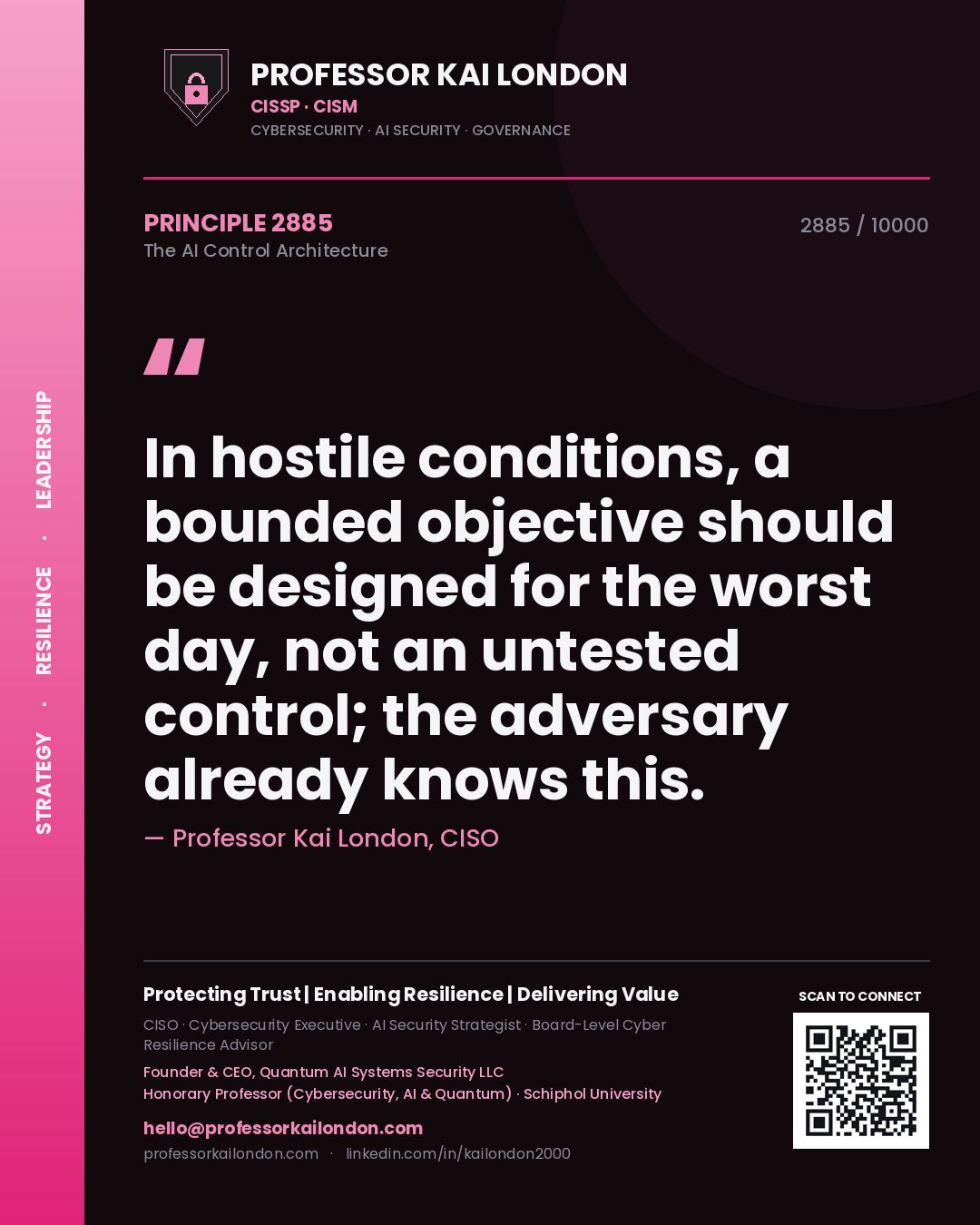 Professor Kai London principle 2885: In hostile conditions, a bounded objective should be designed for the worst day, not an untested control; the adversary already knows this.