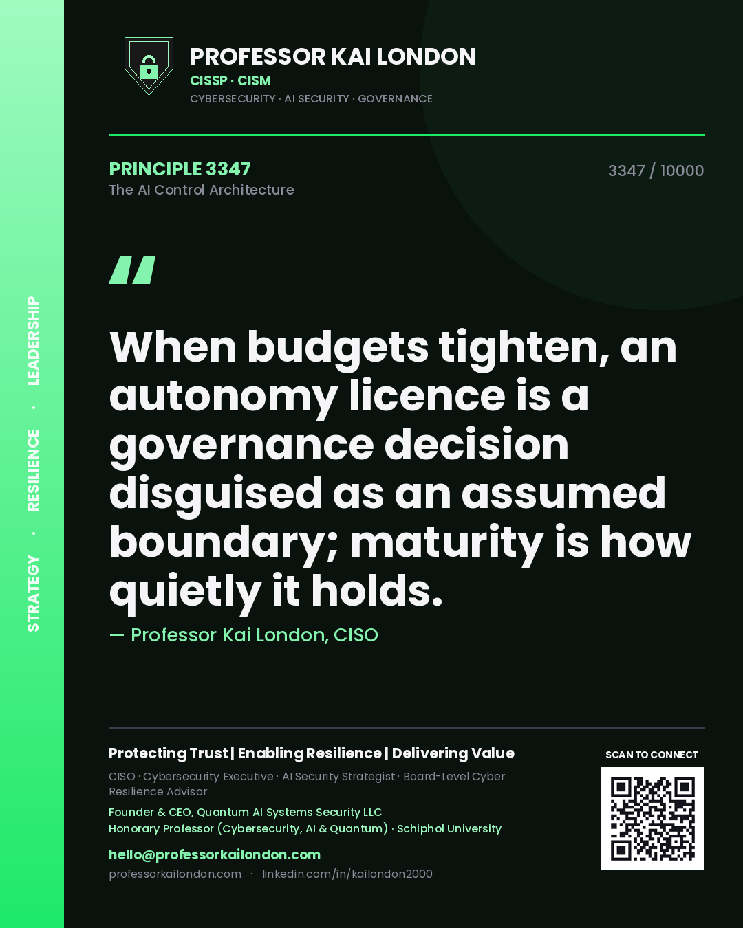 Professor Kai London principle 3347: When budgets tighten, an autonomy licence is a governance decision disguised as an assumed boundary; maturity is how quietly it holds.