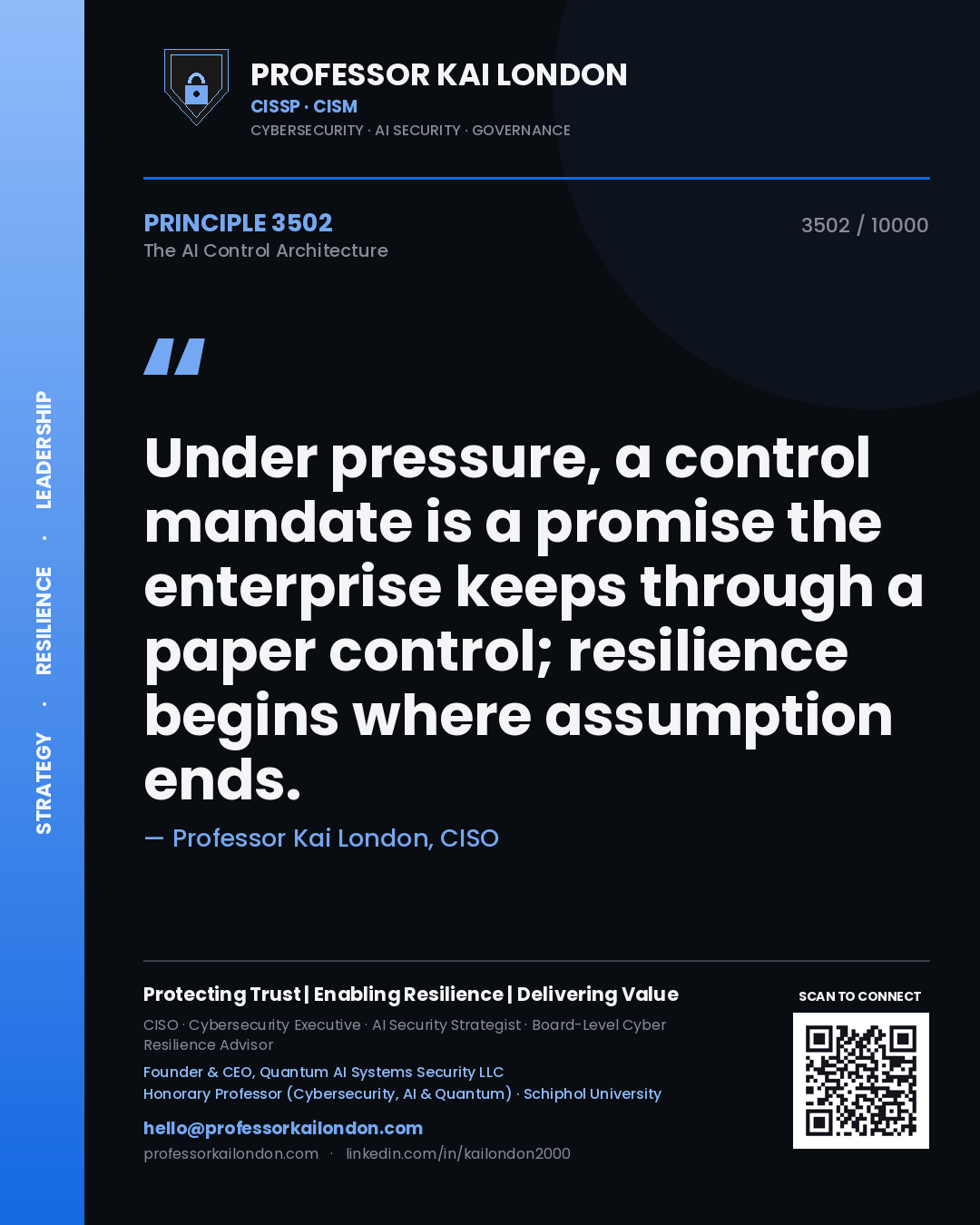 Professor Kai London principle 3502: Under pressure, a control mandate is a promise the enterprise keeps through a paper control; resilience begins where assumption ends.
