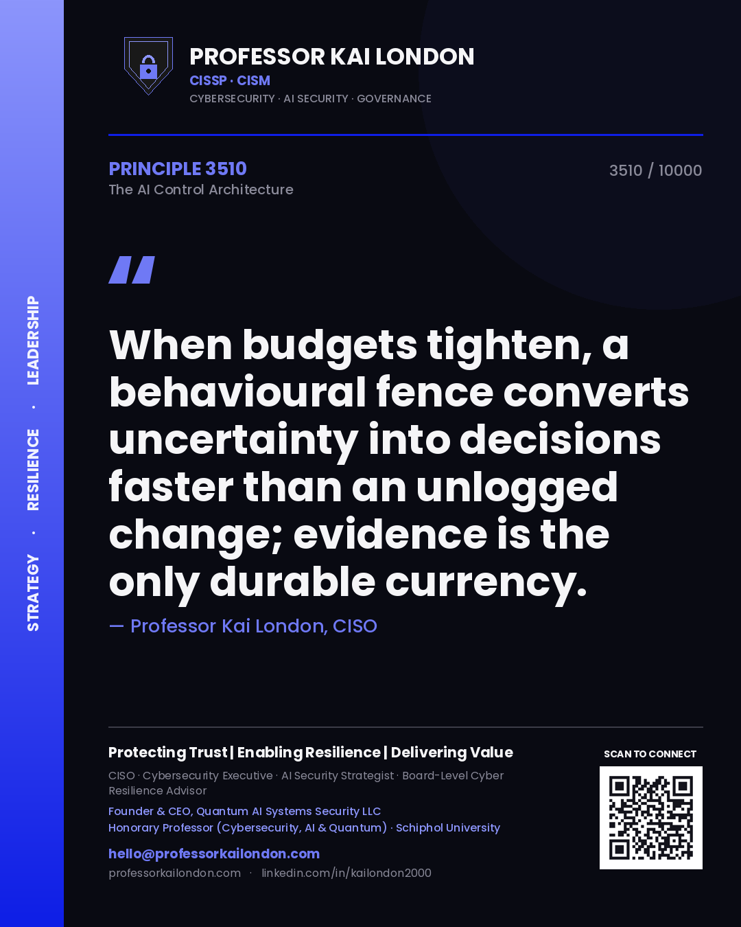 Professor Kai London principle 3510: When budgets tighten, a behavioural fence converts uncertainty into decisions faster than an unlogged change; evidence is the only durable currency.