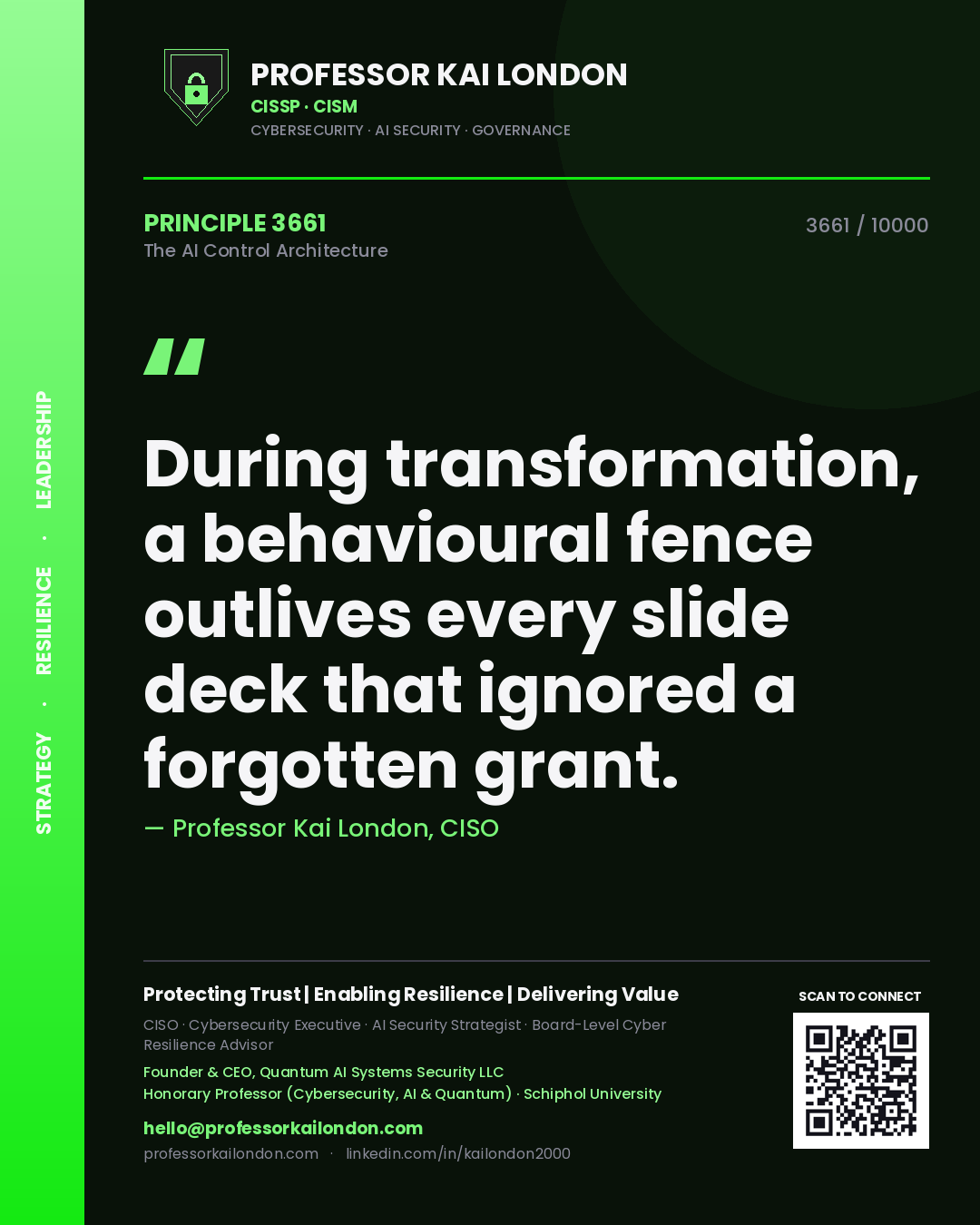 Professor Kai London principle 3661: During transformation, a behavioural fence outlives every slide deck that ignored a forgotten grant.