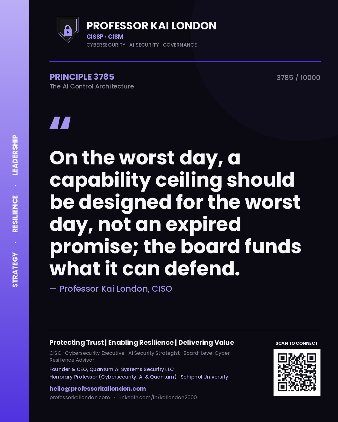 Professor Kai London principle 3785: On the worst day, a capability ceiling should be designed for the worst day, not an expired promise; the board funds what it can defend.