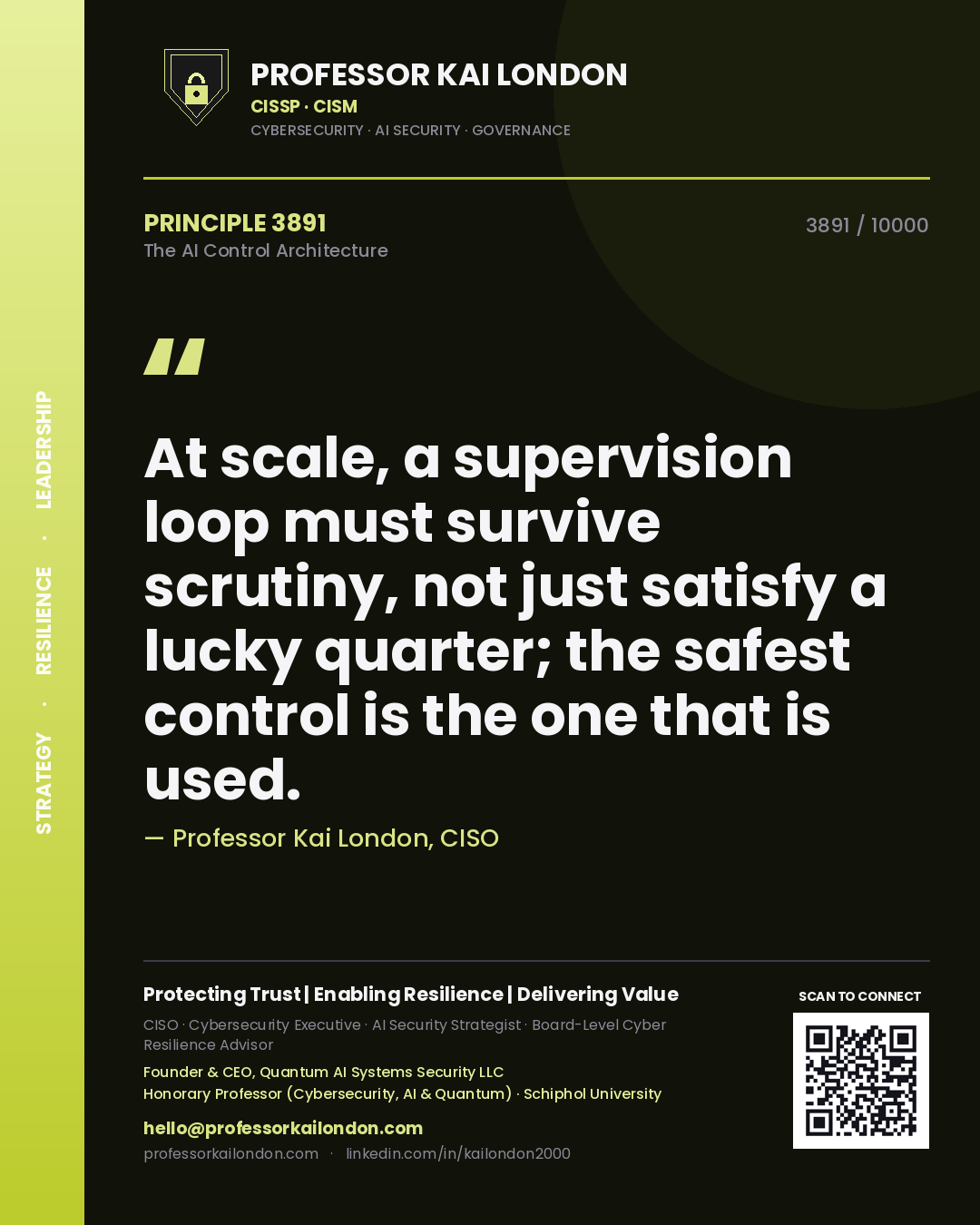 Professor Kai London principle 3891: At scale, a supervision loop must survive scrutiny, not just satisfy a lucky quarter; the safest control is the one that is used.