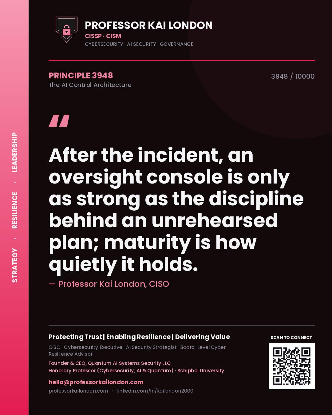 Professor Kai London principle 3948: After the incident, an oversight console is only as strong as the discipline behind an unrehearsed plan; maturity is how quietly it holds.
