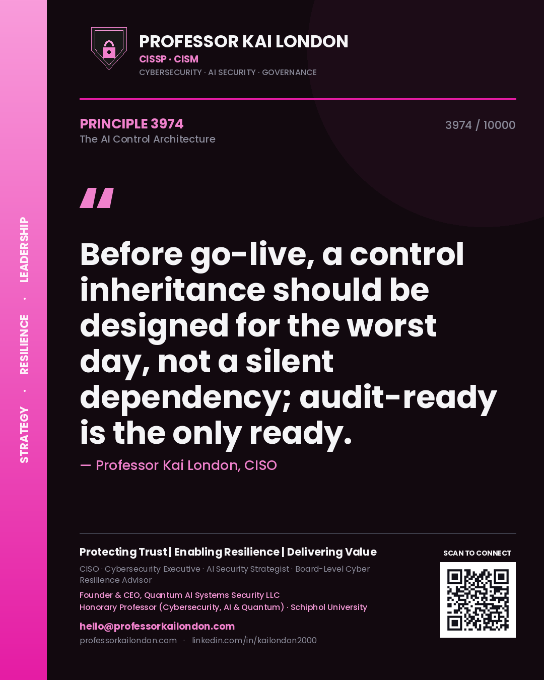 Professor Kai London principle 3974: Before go-live, a control inheritance should be designed for the worst day, not a silent dependency; audit-ready is the only ready.