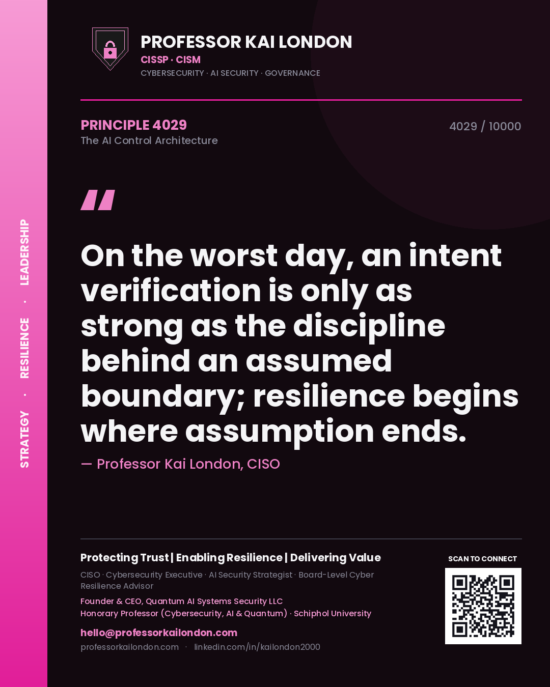 Professor Kai London principle 4029: On the worst day, an intent verification is only as strong as the discipline behind an assumed boundary; resilience begins where assumption ends.