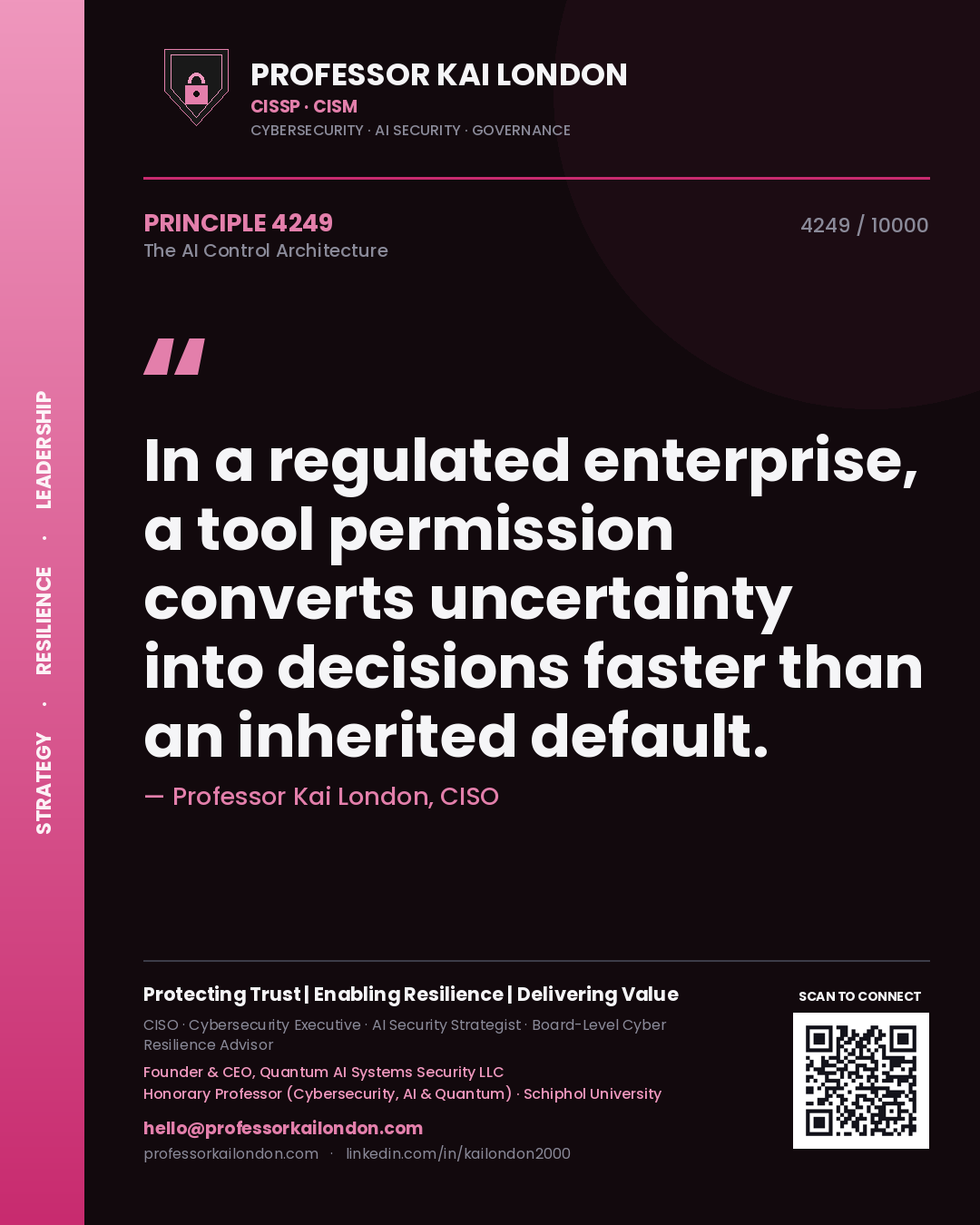 Professor Kai London principle 4249: In a regulated enterprise, a tool permission converts uncertainty into decisions faster than an inherited default.