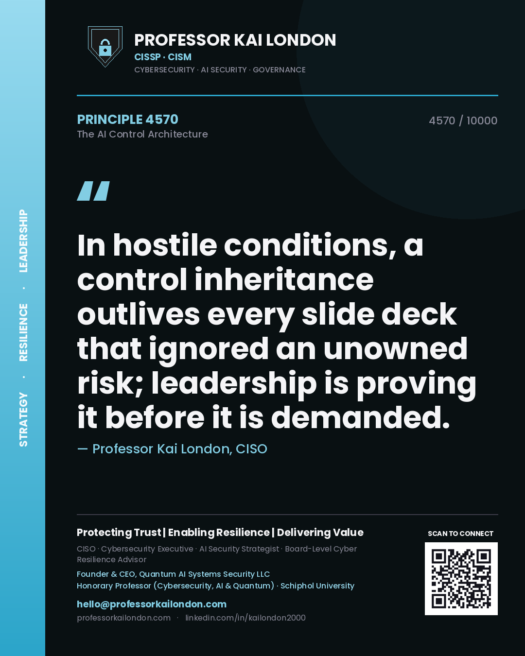 Professor Kai London principle 4570: In hostile conditions, a control inheritance outlives every slide deck that ignored an unowned risk; leadership is proving it before it is demanded.