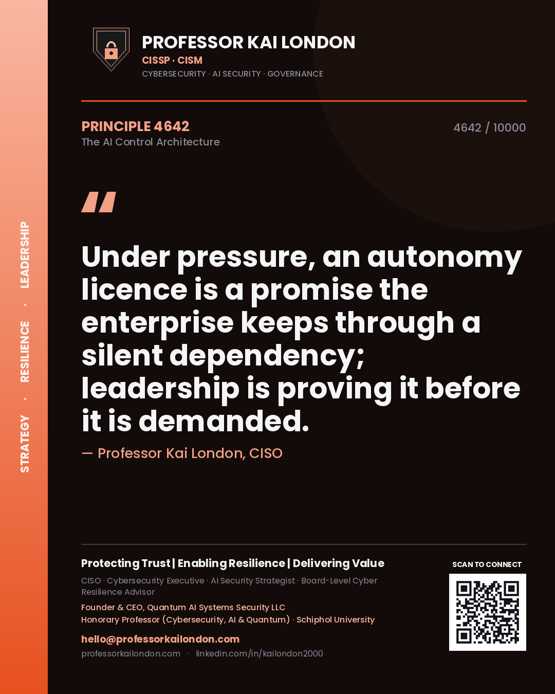 Professor Kai London principle 4642: Under pressure, an autonomy licence is a promise the enterprise keeps through a silent dependency; leadership is proving it before it is demanded.