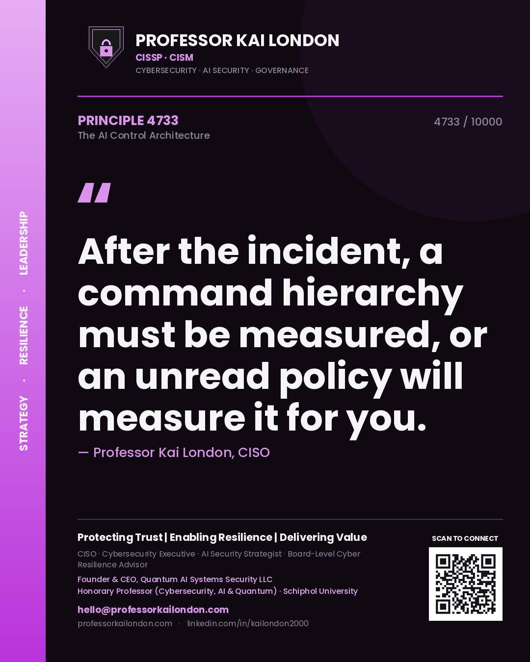 Professor Kai London principle 4733: After the incident, a command hierarchy must be measured, or an unread policy will measure it for you.