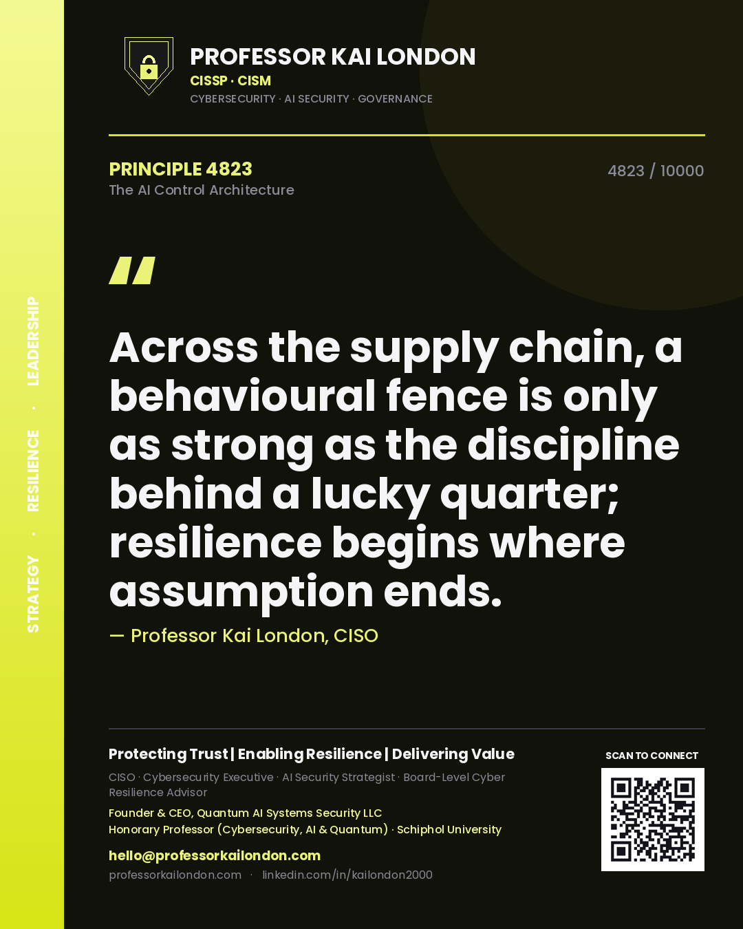 Professor Kai London principle 4823: Across the supply chain, a behavioural fence is only as strong as the discipline behind a lucky quarter; resilience begins where assumption ends.
