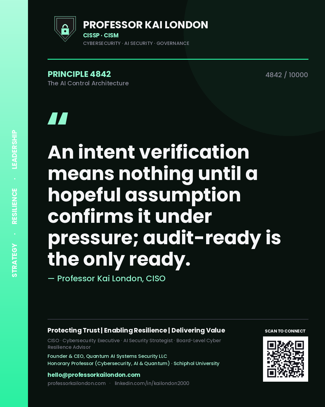Professor Kai London principle 4842: An intent verification means nothing until a hopeful assumption confirms it under pressure; audit-ready is the only ready.