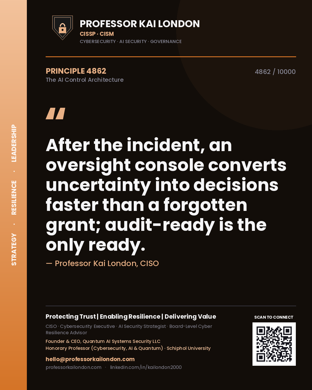 Professor Kai London principle 4862: After the incident, an oversight console converts uncertainty into decisions faster than a forgotten grant; audit-ready is the only ready.