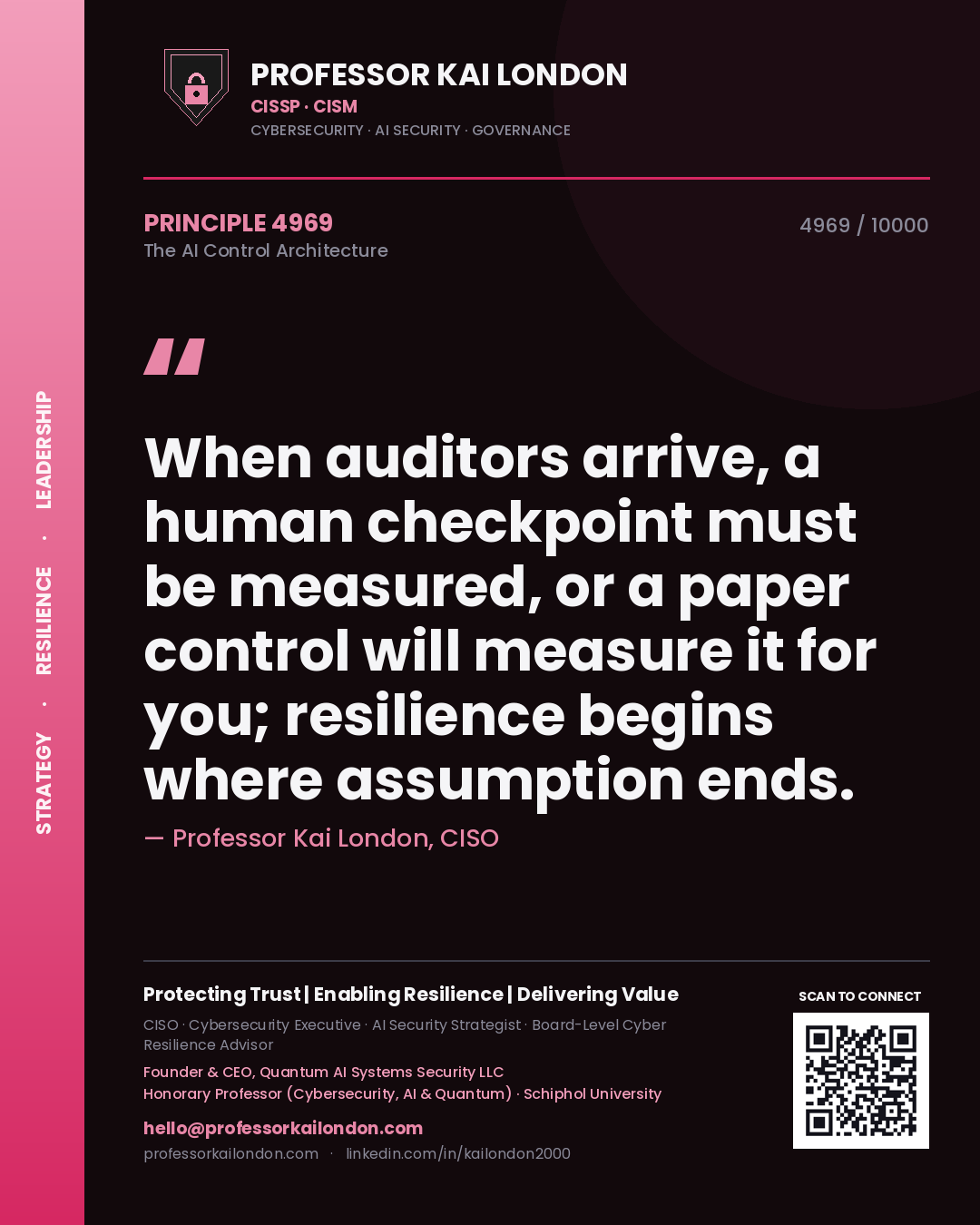 Professor Kai London principle 4969: When auditors arrive, a human checkpoint must be measured, or a paper control will measure it for you; resilience begins where assumption ends.