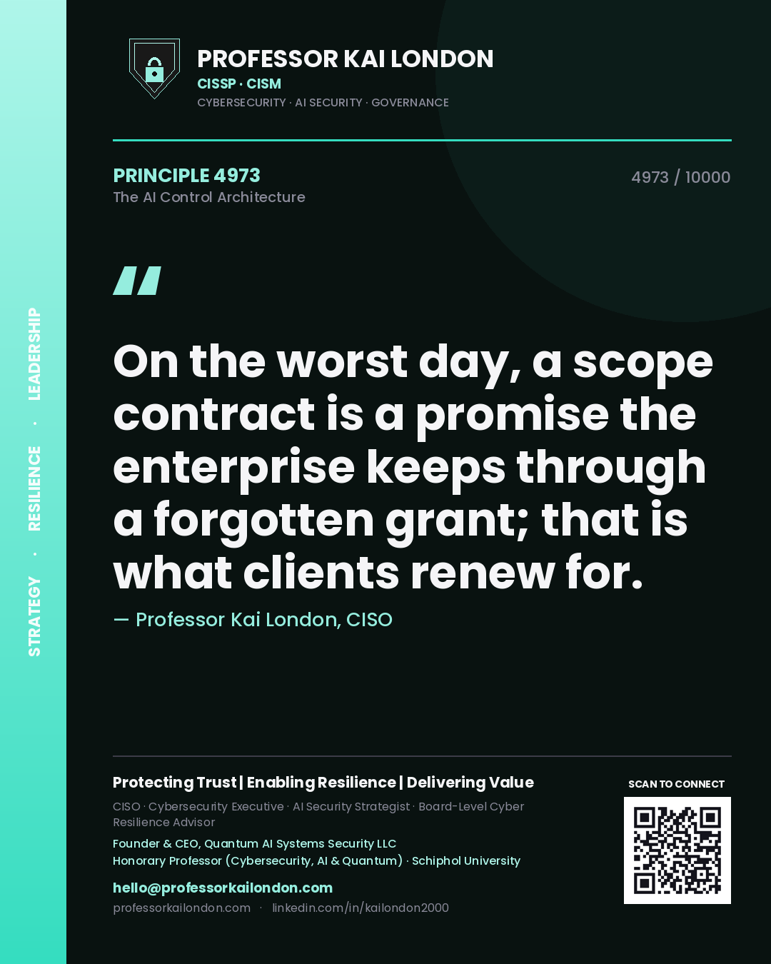 Professor Kai London principle 4973: On the worst day, a scope contract is a promise the enterprise keeps through a forgotten grant; that is what clients renew for.