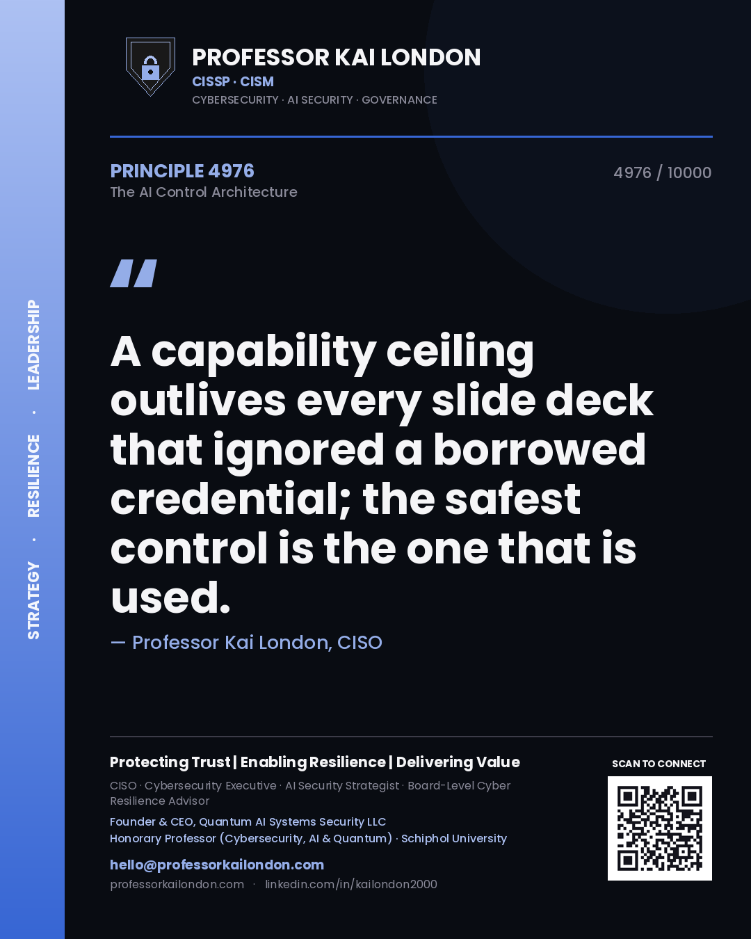 Professor Kai London principle 4976: A capability ceiling outlives every slide deck that ignored a borrowed credential; the safest control is the one that is used.