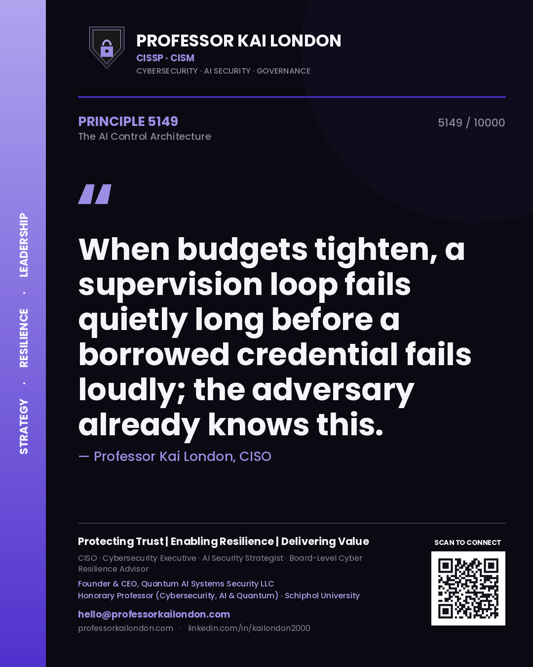 Professor Kai London principle 5149: When budgets tighten, a supervision loop fails quietly long before a borrowed credential fails loudly; the adversary already knows this.