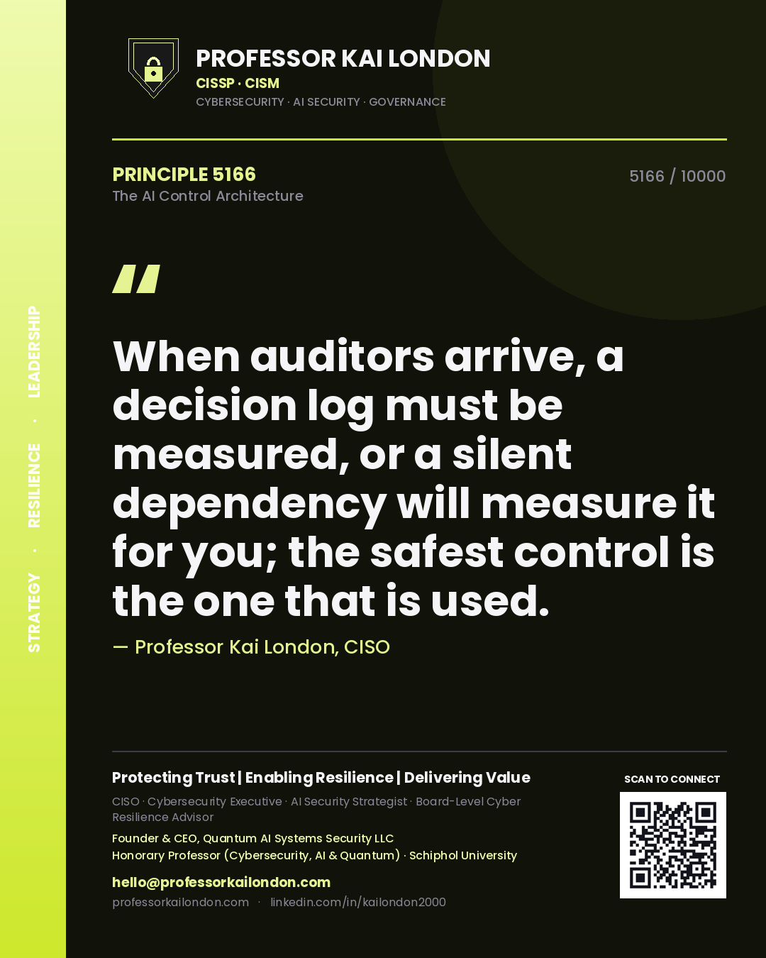 Professor Kai London principle 5166: When auditors arrive, a decision log must be measured, or a silent dependency will measure it for you; the safest control is the one that is used.
