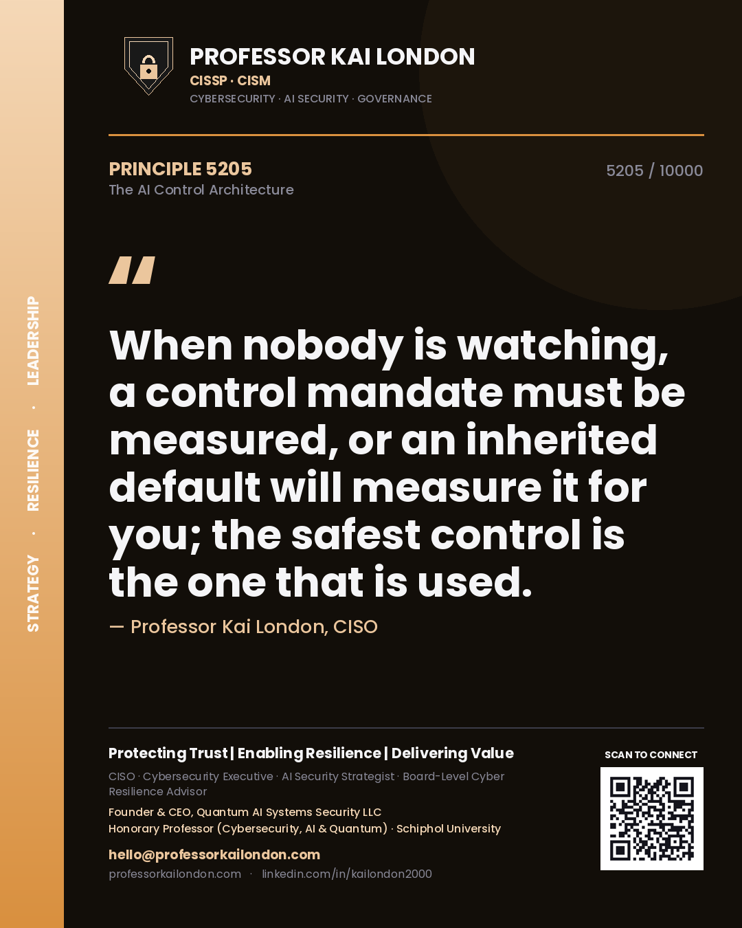 Professor Kai London principle 5205: When nobody is watching, a control mandate must be measured, or an inherited default will measure it for you; the safest control is the one that is used.