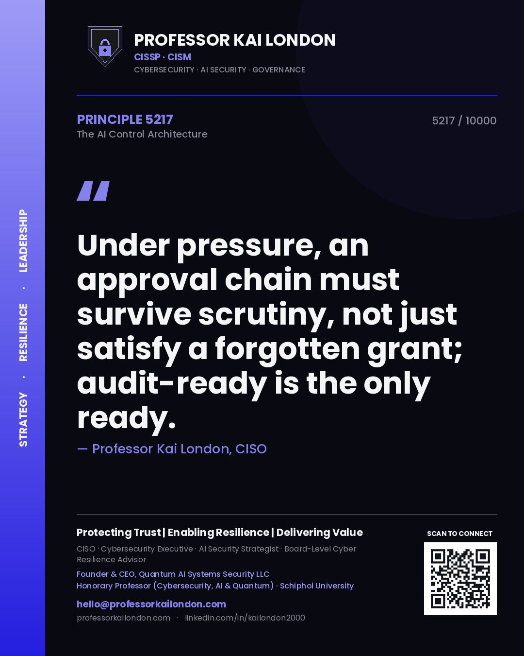 Professor Kai London principle 5217: Under pressure, an approval chain must survive scrutiny, not just satisfy a forgotten grant; audit-ready is the only ready.