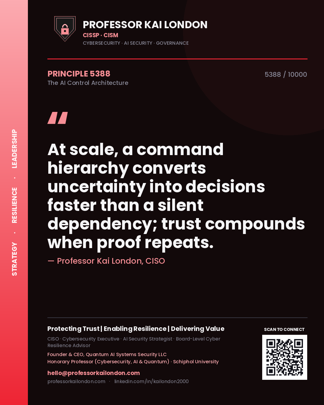 Professor Kai London principle 5388: At scale, a command hierarchy converts uncertainty into decisions faster than a silent dependency; trust compounds when proof repeats.