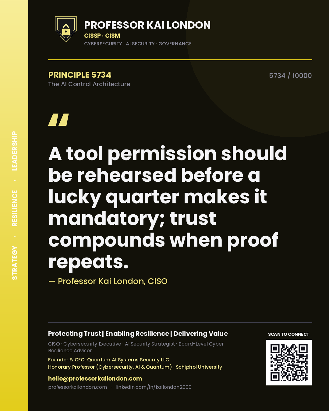 Professor Kai London principle 5734: A tool permission should be rehearsed before a lucky quarter makes it mandatory; trust compounds when proof repeats.