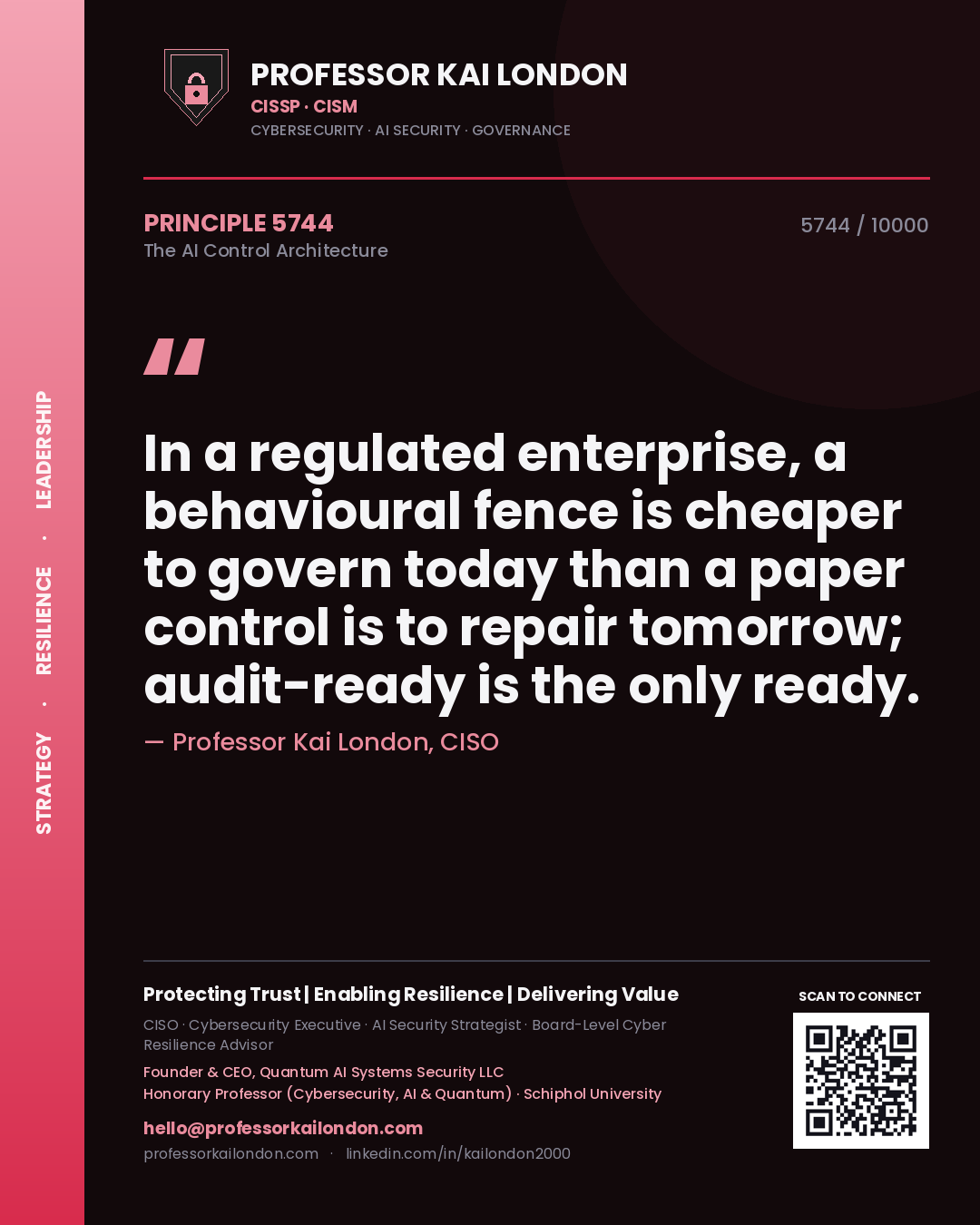 Professor Kai London principle 5744: In a regulated enterprise, a behavioural fence is cheaper to govern today than a paper control is to repair tomorrow; audit-ready is the only ready.