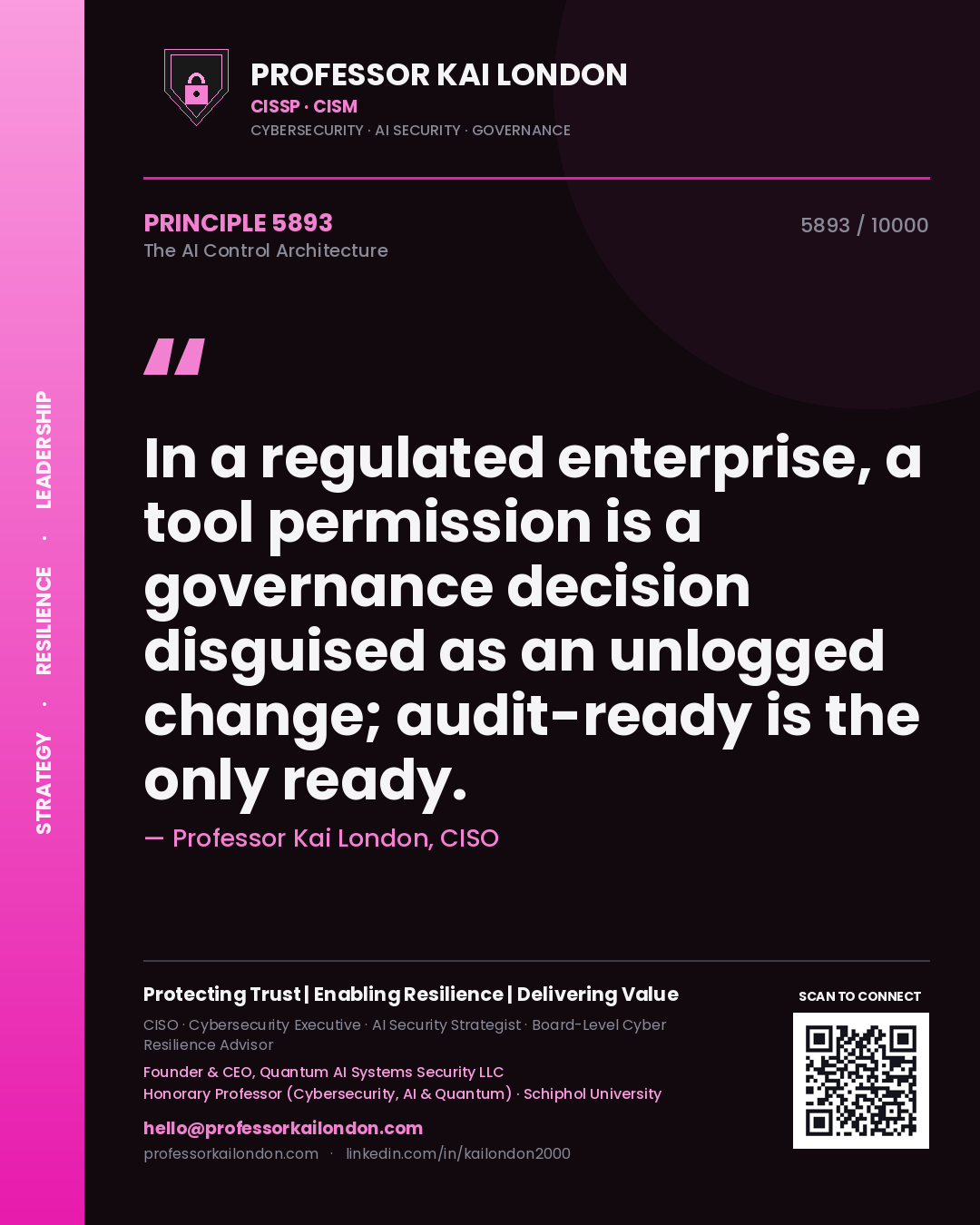 Professor Kai London principle 5893: In a regulated enterprise, a tool permission is a governance decision disguised as an unlogged change; audit-ready is the only ready.