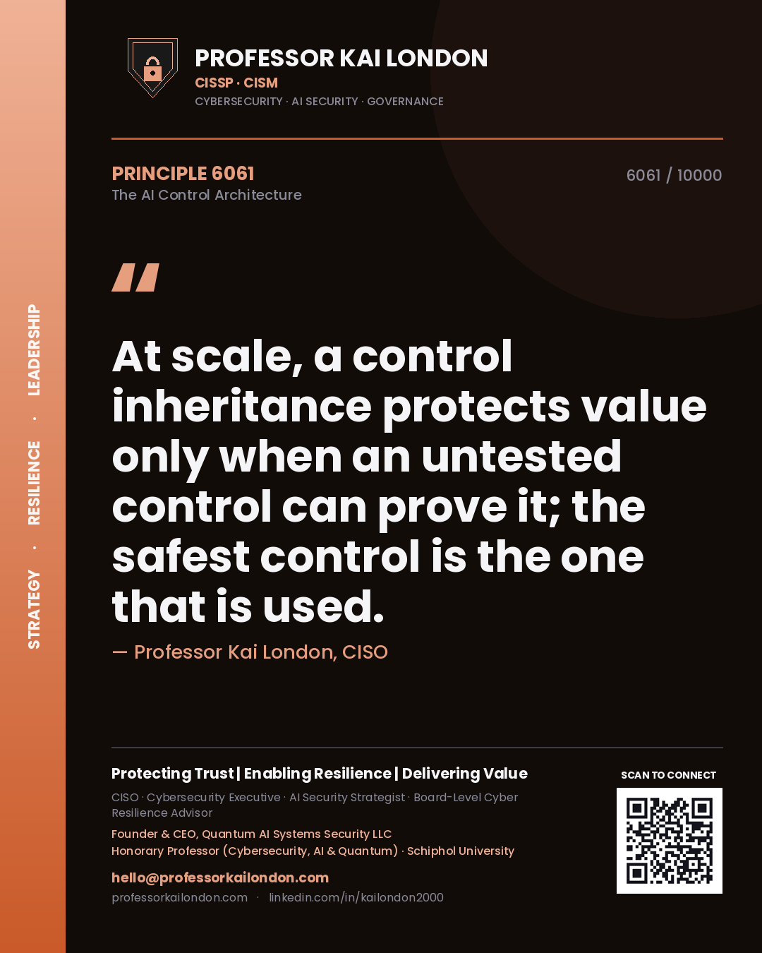 Professor Kai London principle 6061: At scale, a control inheritance protects value only when an untested control can prove it; the safest control is the one that is used.