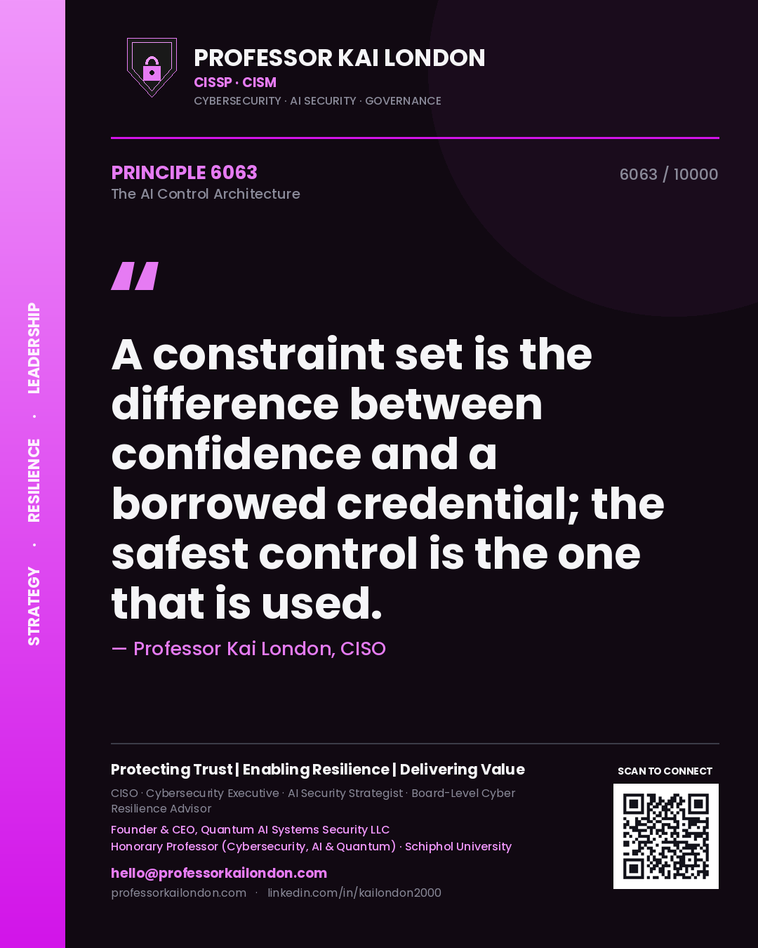 Professor Kai London principle 6063: A constraint set is the difference between confidence and a borrowed credential; the safest control is the one that is used.