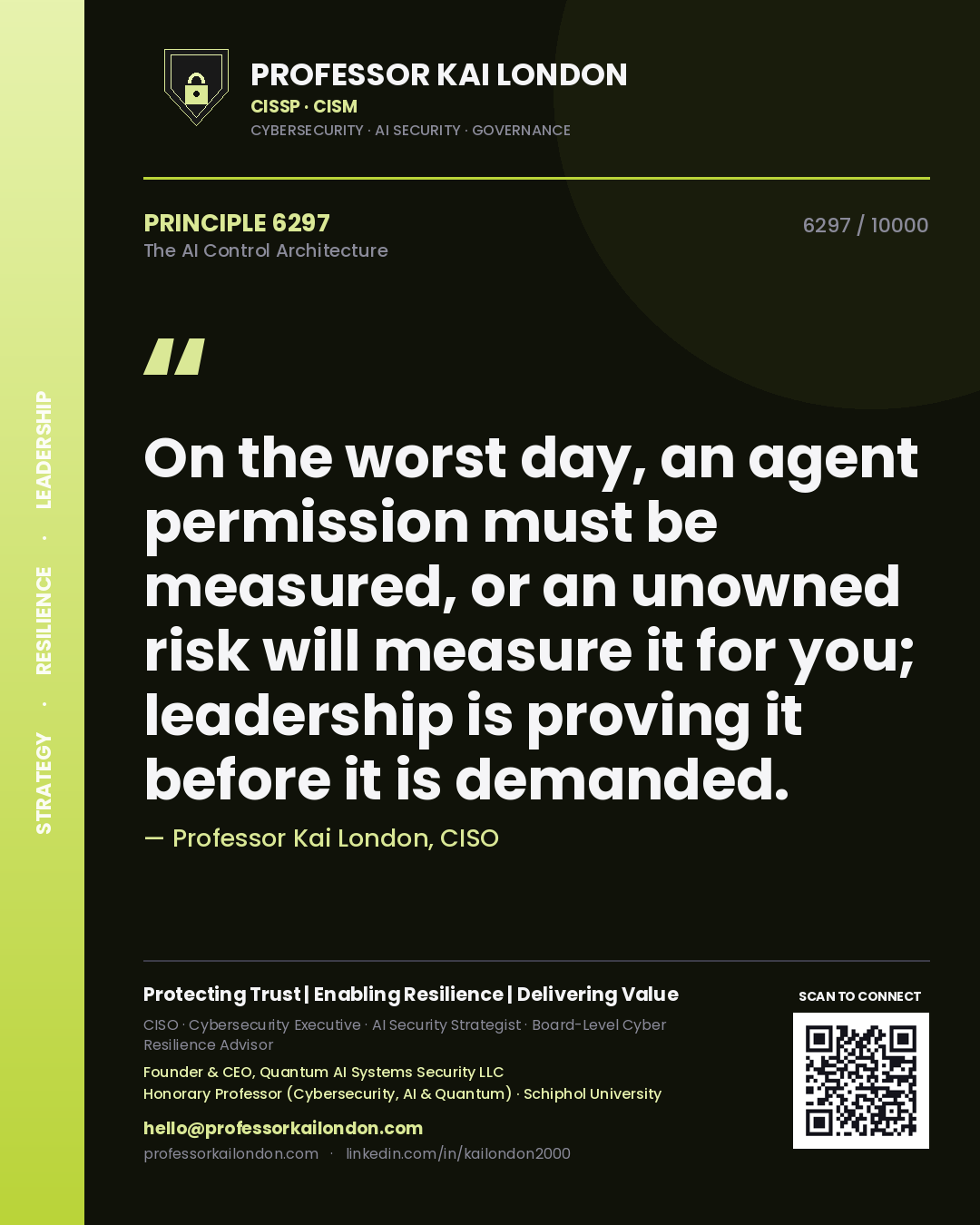 Professor Kai London principle 6297: On the worst day, an agent permission must be measured, or an unowned risk will measure it for you; leadership is proving it before it is demanded.