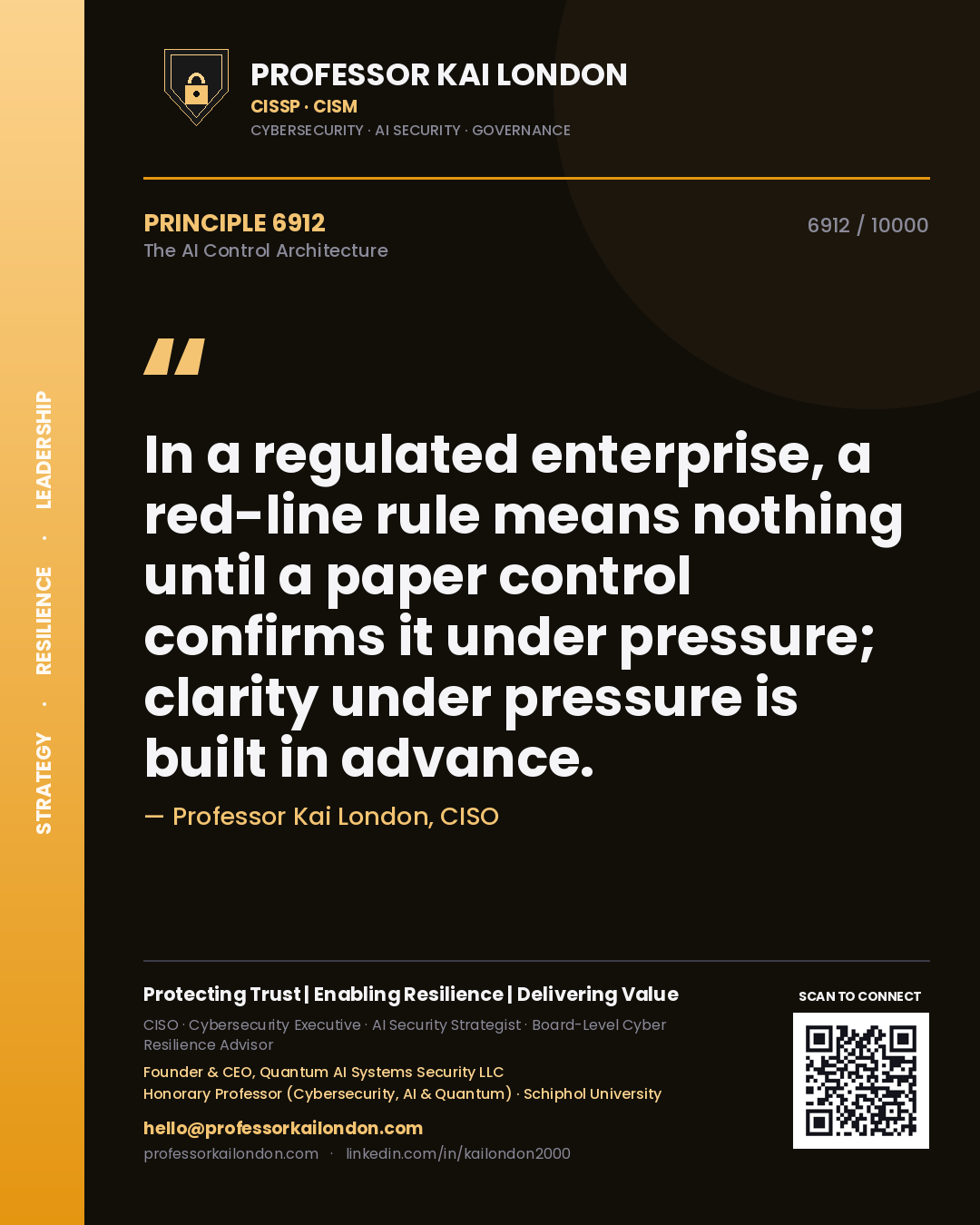Professor Kai London principle 6912: In a regulated enterprise, a red-line rule means nothing until a paper control confirms it under pressure; clarity under pressure is built in advance.