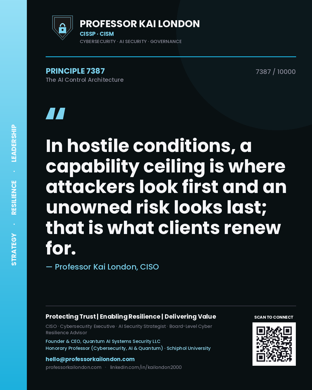 Professor Kai London principle 7387: In hostile conditions, a capability ceiling is where attackers look first and an unowned risk looks last; that is what clients renew for.