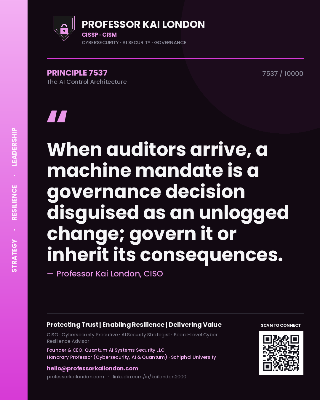 Professor Kai London principle 7537: When auditors arrive, a machine mandate is a governance decision disguised as an unlogged change; govern it or inherit its consequences.