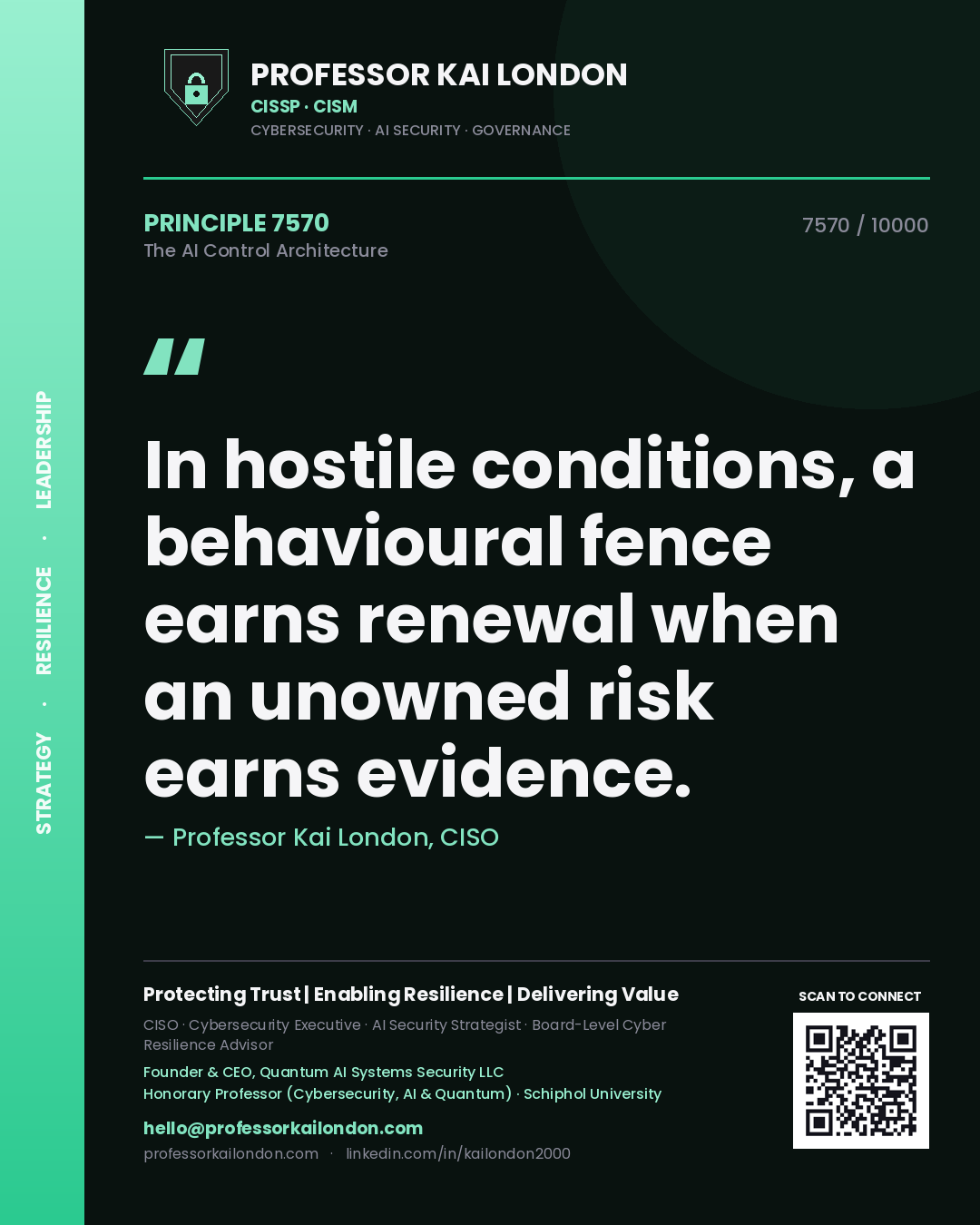 Professor Kai London principle 7570: In hostile conditions, a behavioural fence earns renewal when an unowned risk earns evidence.