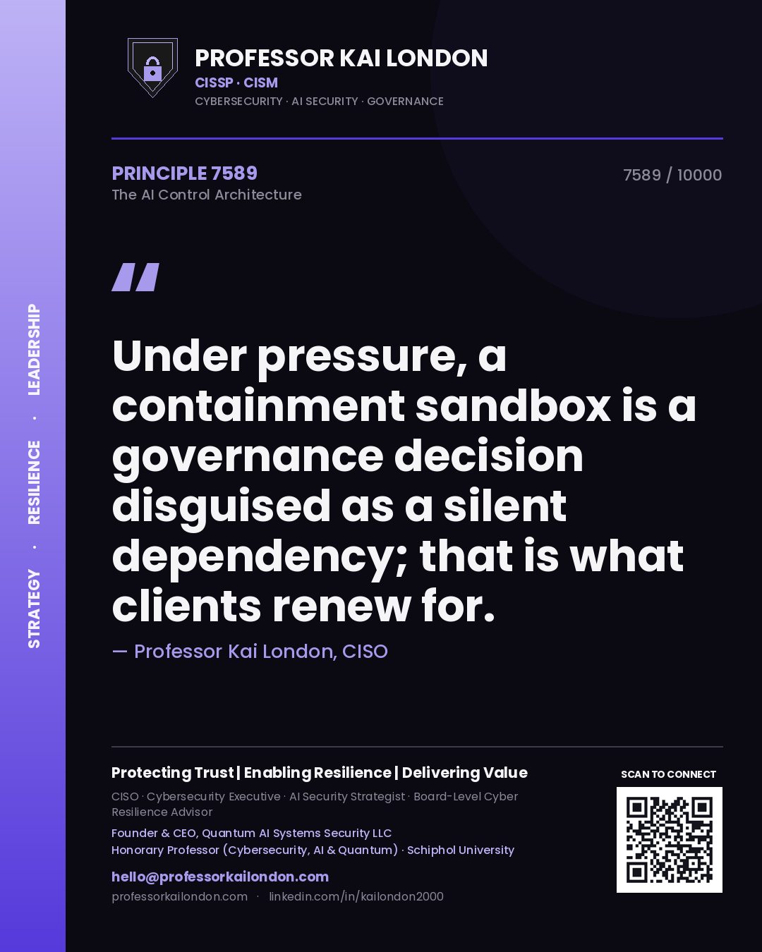 Professor Kai London principle 7589: Under pressure, a containment sandbox is a governance decision disguised as a silent dependency; that is what clients renew for.