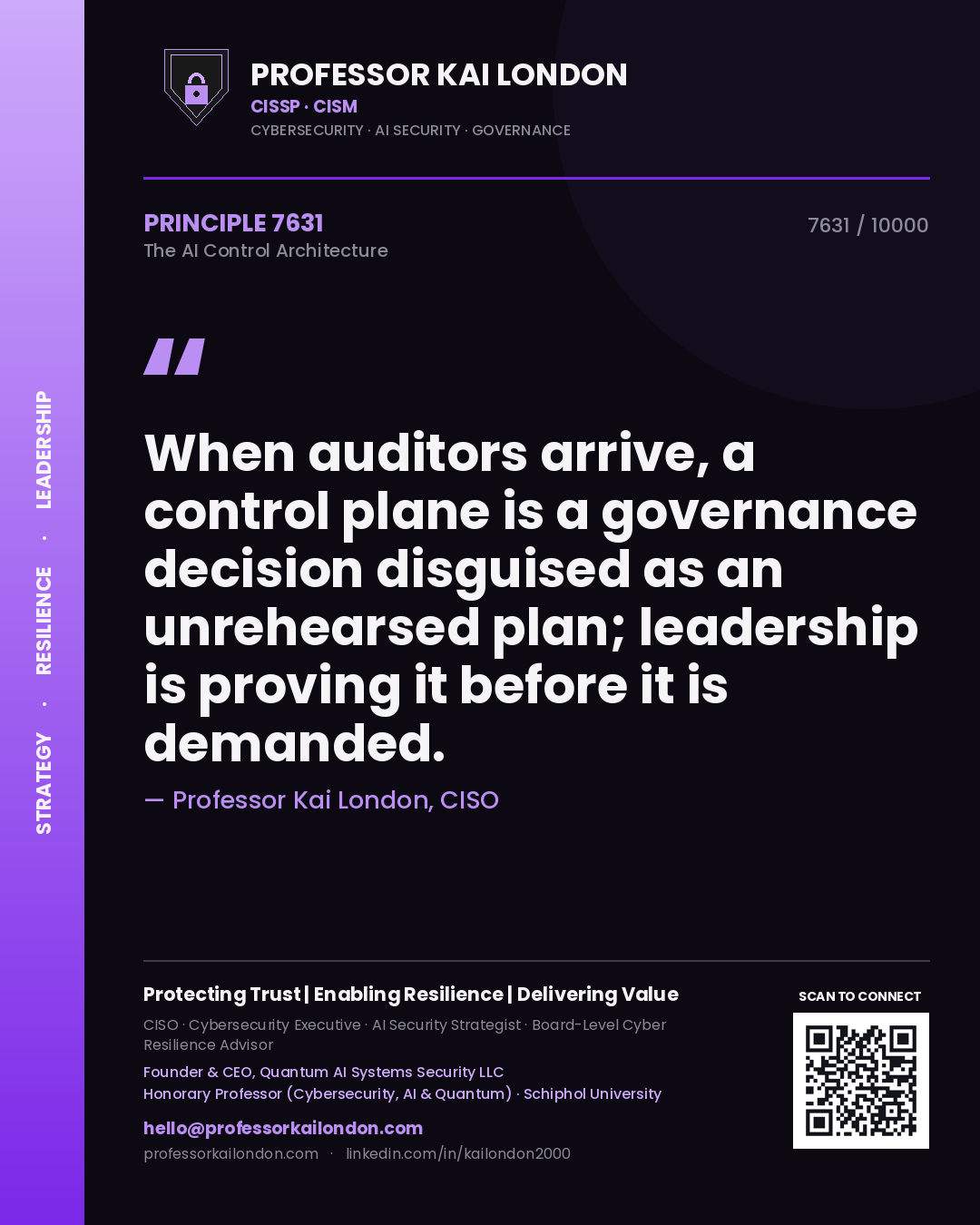 Professor Kai London principle 7631: When auditors arrive, a control plane is a governance decision disguised as an unrehearsed plan; leadership is proving it before it is demanded.