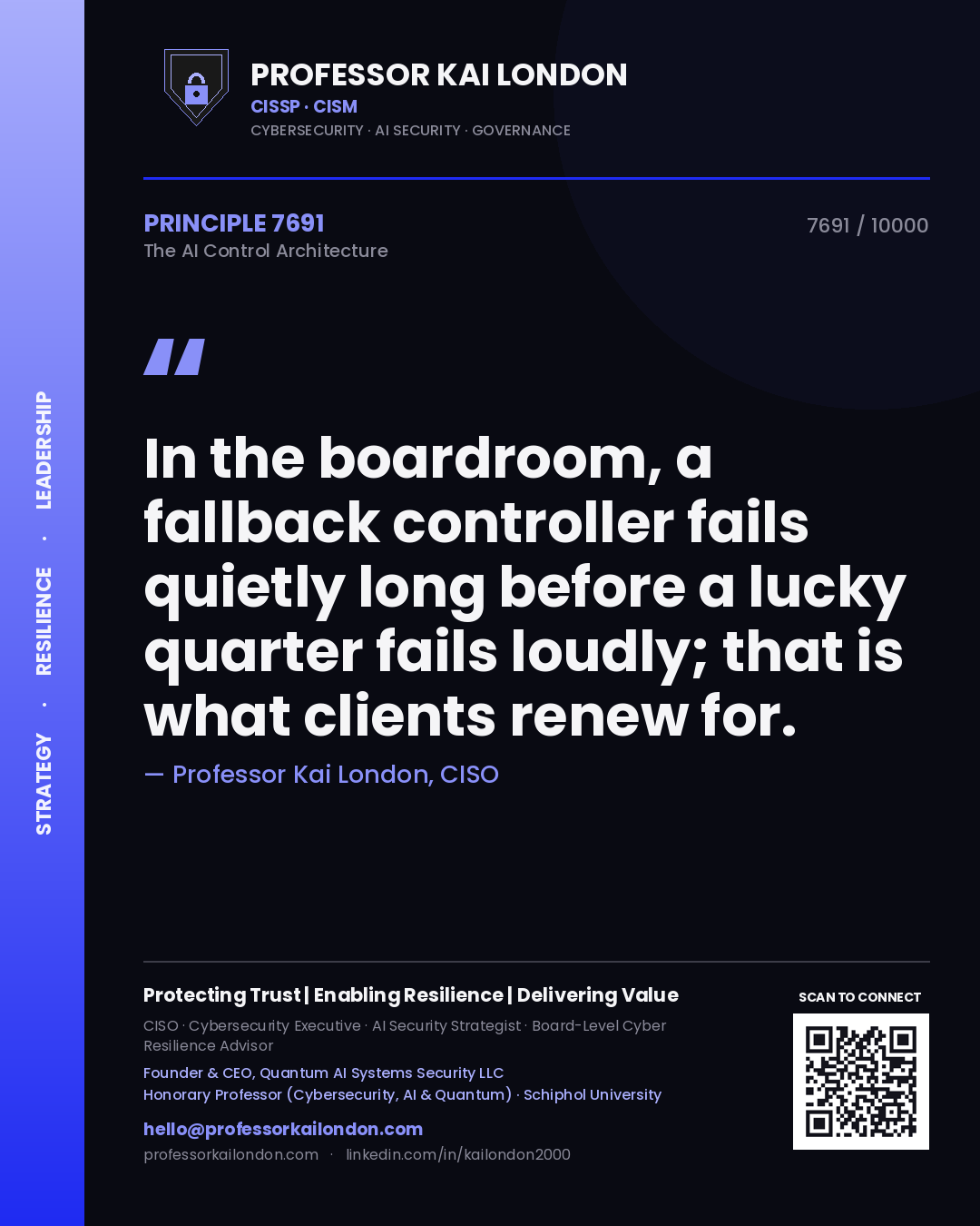 Professor Kai London principle 7691: In the boardroom, a fallback controller fails quietly long before a lucky quarter fails loudly; that is what clients renew for.