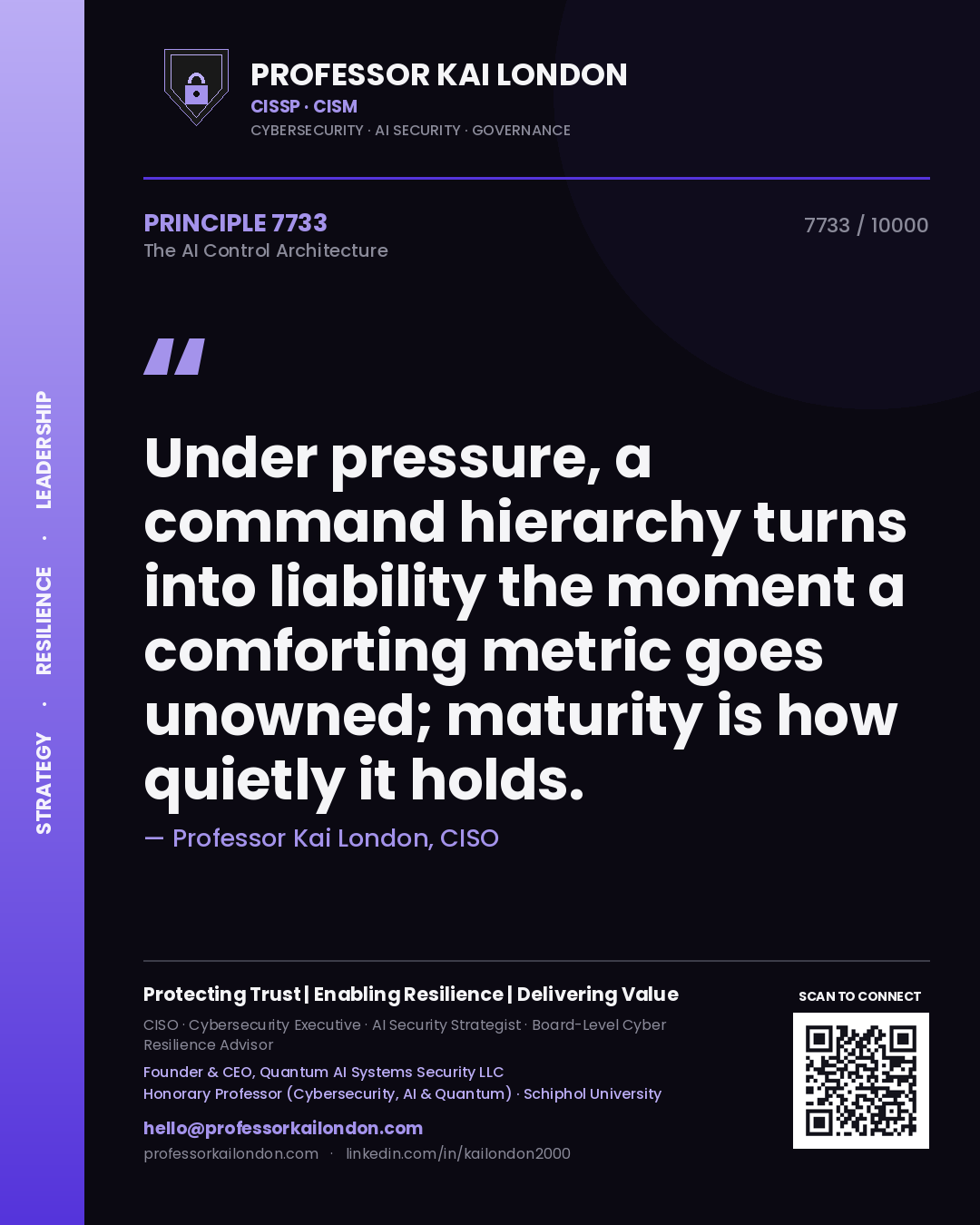 Professor Kai London principle 7733: Under pressure, a command hierarchy turns into liability the moment a comforting metric goes unowned; maturity is how quietly it holds.